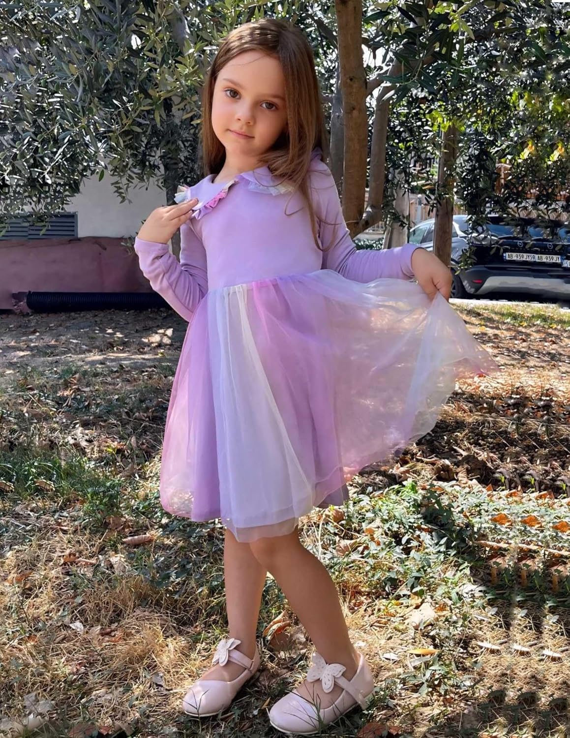 Arshiner Toddler Tutu Dress Girls Long Sleeve Fall Winter Peter Pan Collar Party Tulle Dresses for 2-6Y