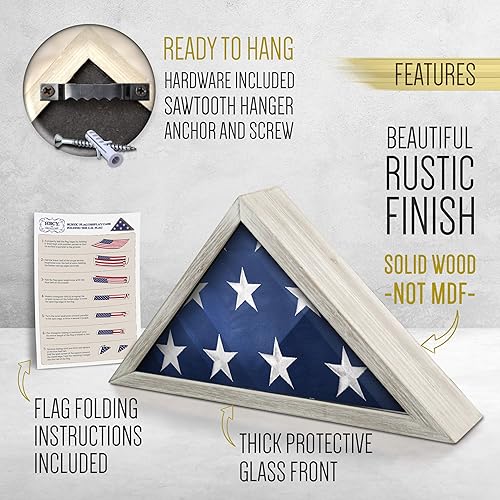 Miniatura 2 de HBCY Creations Exhibidor de bandera para 5 x 9.5 pies, bandera de entierro de veteranos estadounidenses de madera maciza con marco de cristal
