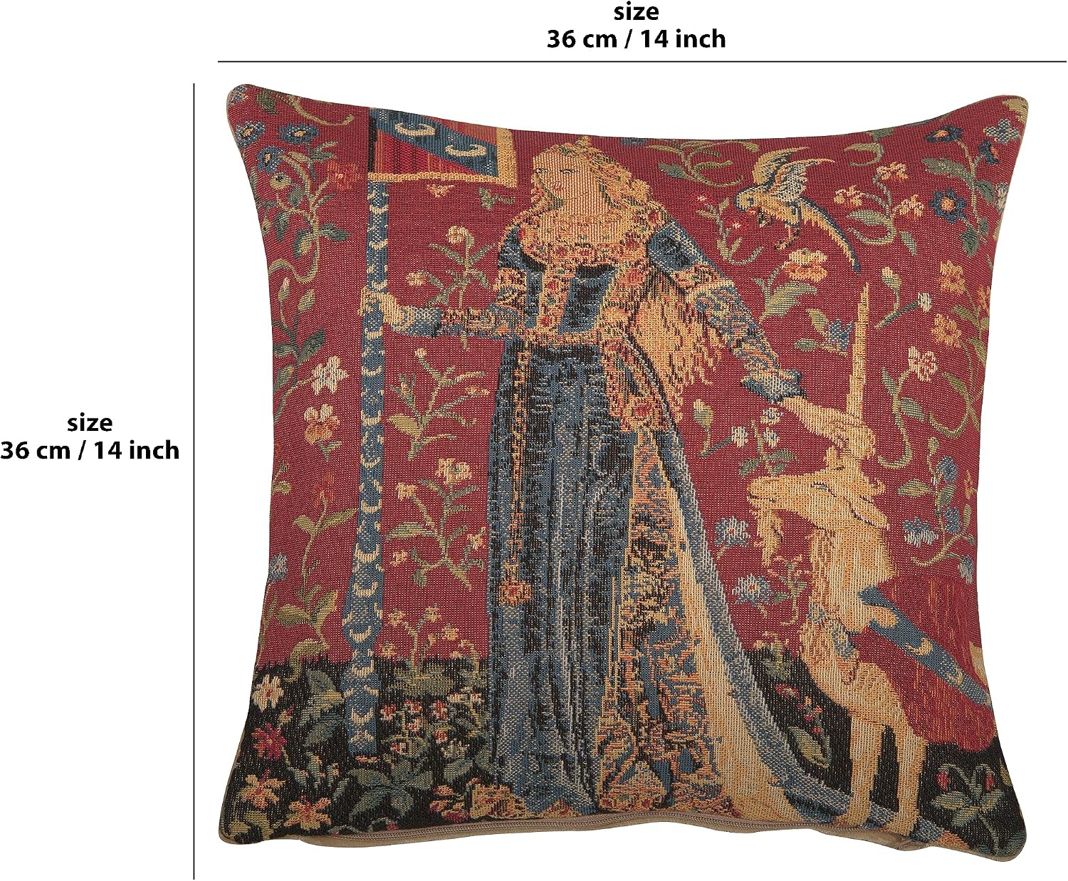 Charlotte Home Furnishings Decorative Pillow Covers for Couch 14x14 in Tapestry Throw Pillow Cover for Living Room Bed Decor Medieval Touch Belgian Red Pillow Covers Soft Cotton Jacquard Woven