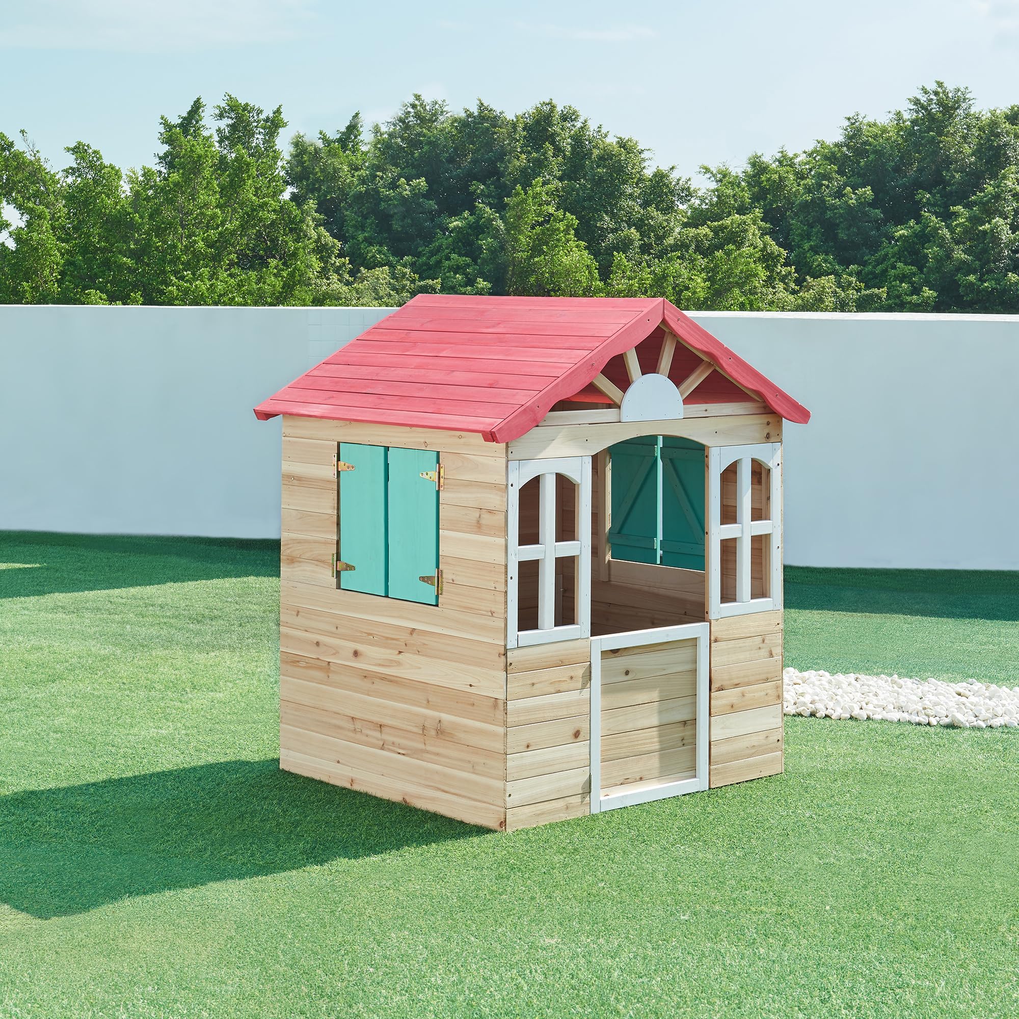 Casa de Juegos Lulä con Contraventanas Casita de Madera para Exterior 131x115x101 cm