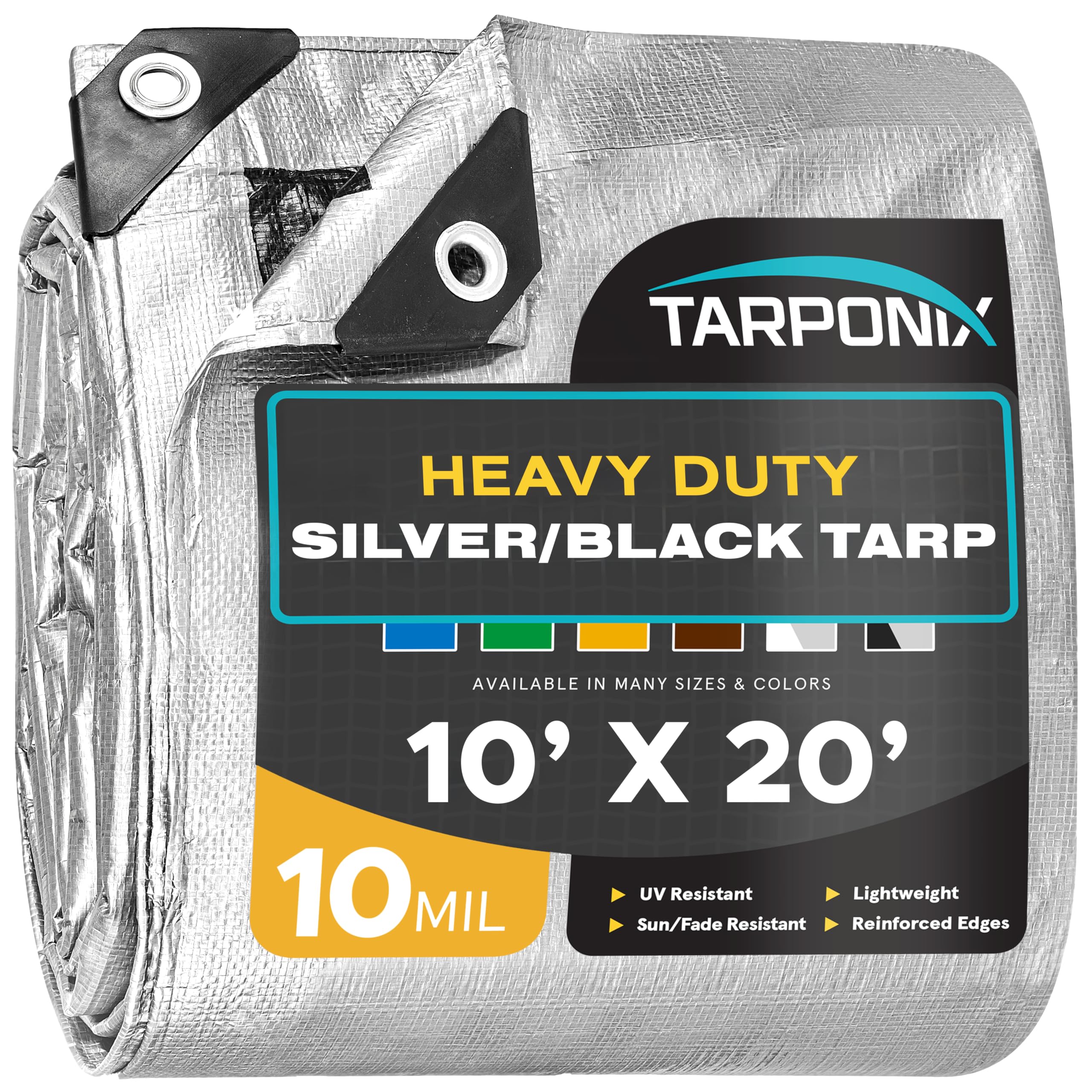 TARPONIX 10’ x 20’ Dual-Sided Heavy-Duty Tarp, 10 Mil Silver and Black