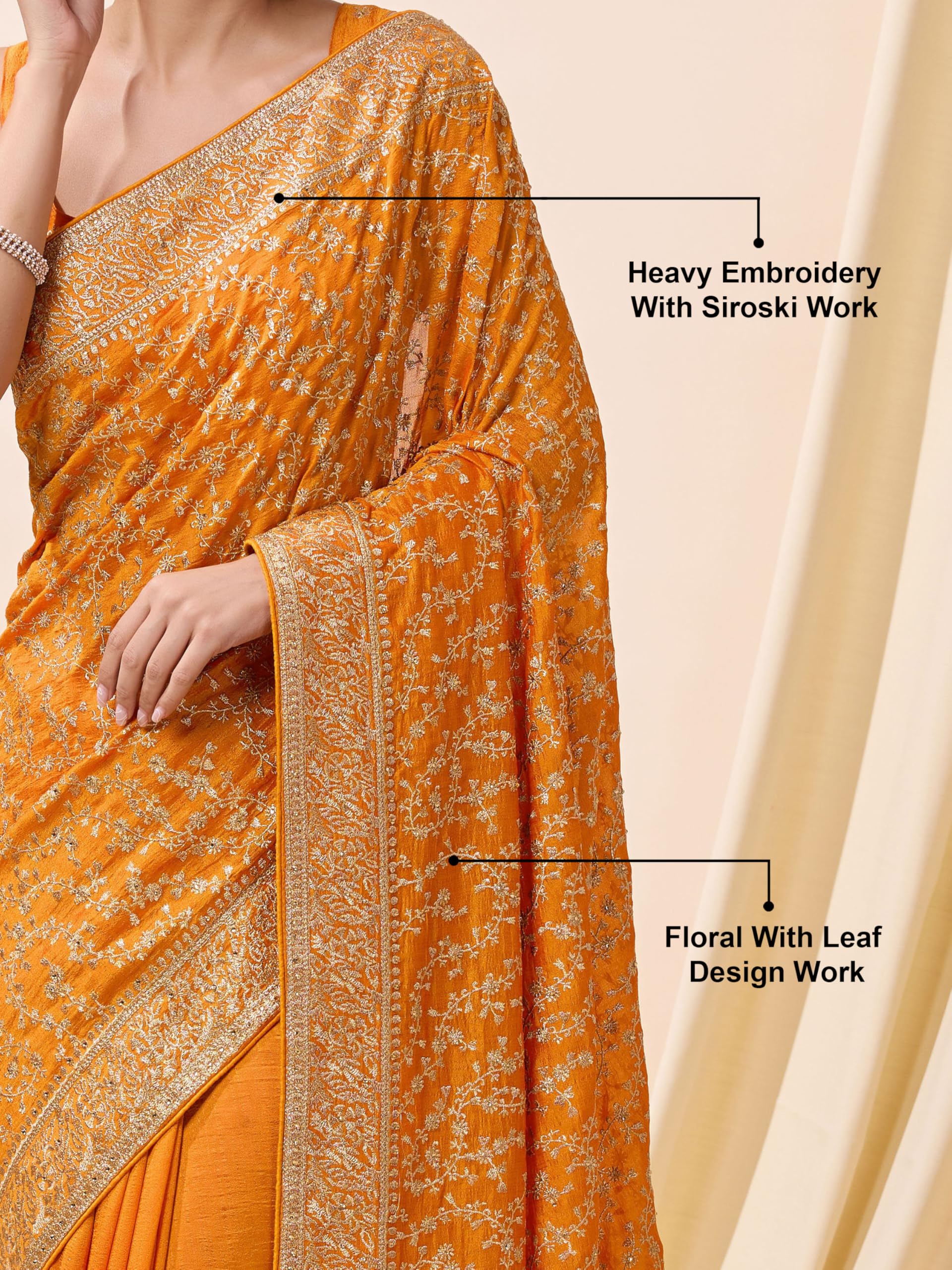 TRENDMALLS Women's Vichitra Silk Heavy Embroidery designer saree for women