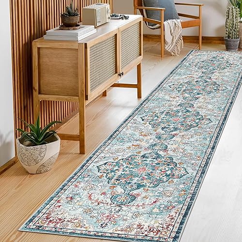 Miniatura 8 de Pauwer Tapete de pasillo de 2 x 10, tapete bohemio rústico lavable con parte trasera de goma antideslizante, para pasillos, cocina, lavandería,