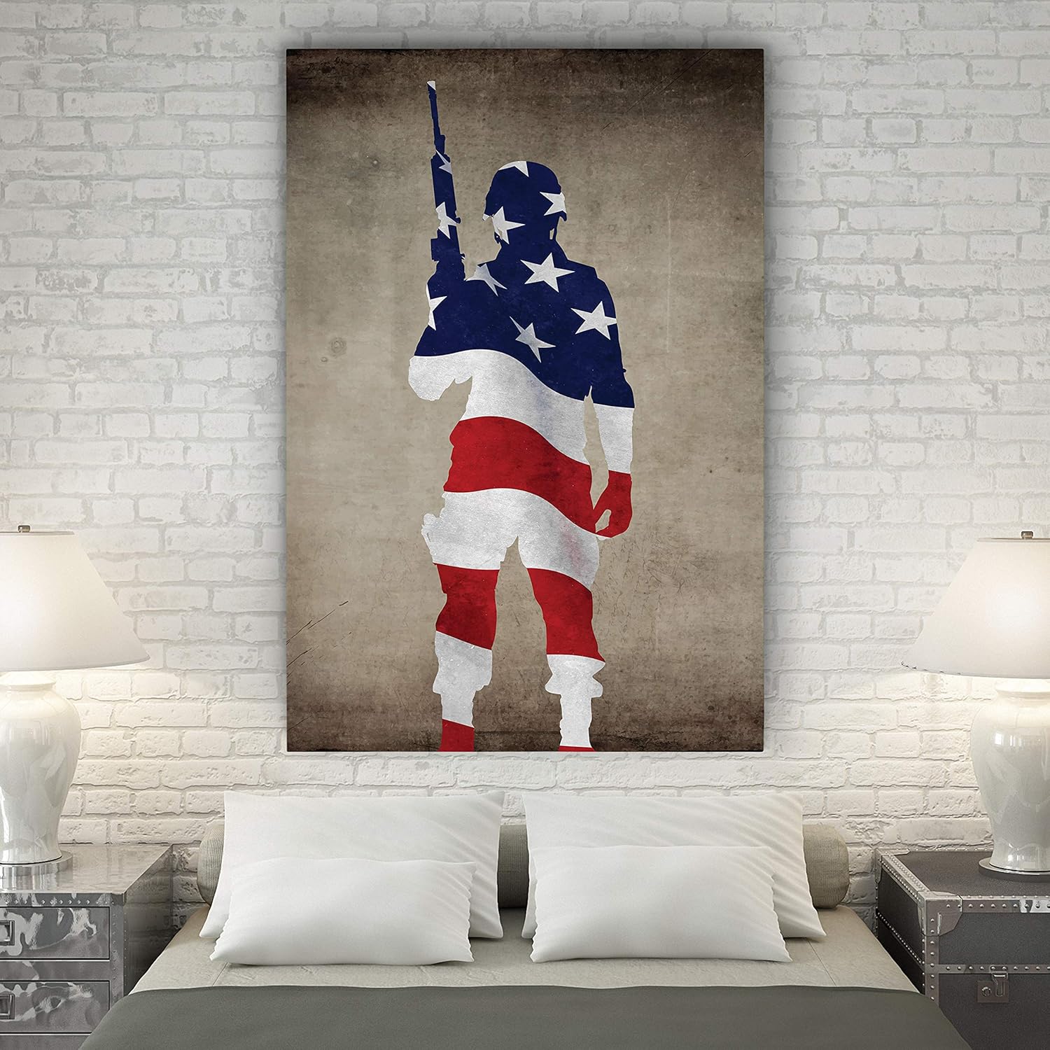 Renditions Gallery Canvas Military Wall Art Modern Paintings & Prints Decorations Victorious Flag Draped Veteran Modern American Heroes Wall Hanging for Bedroom Office Kitchen - 16"x20" LT25