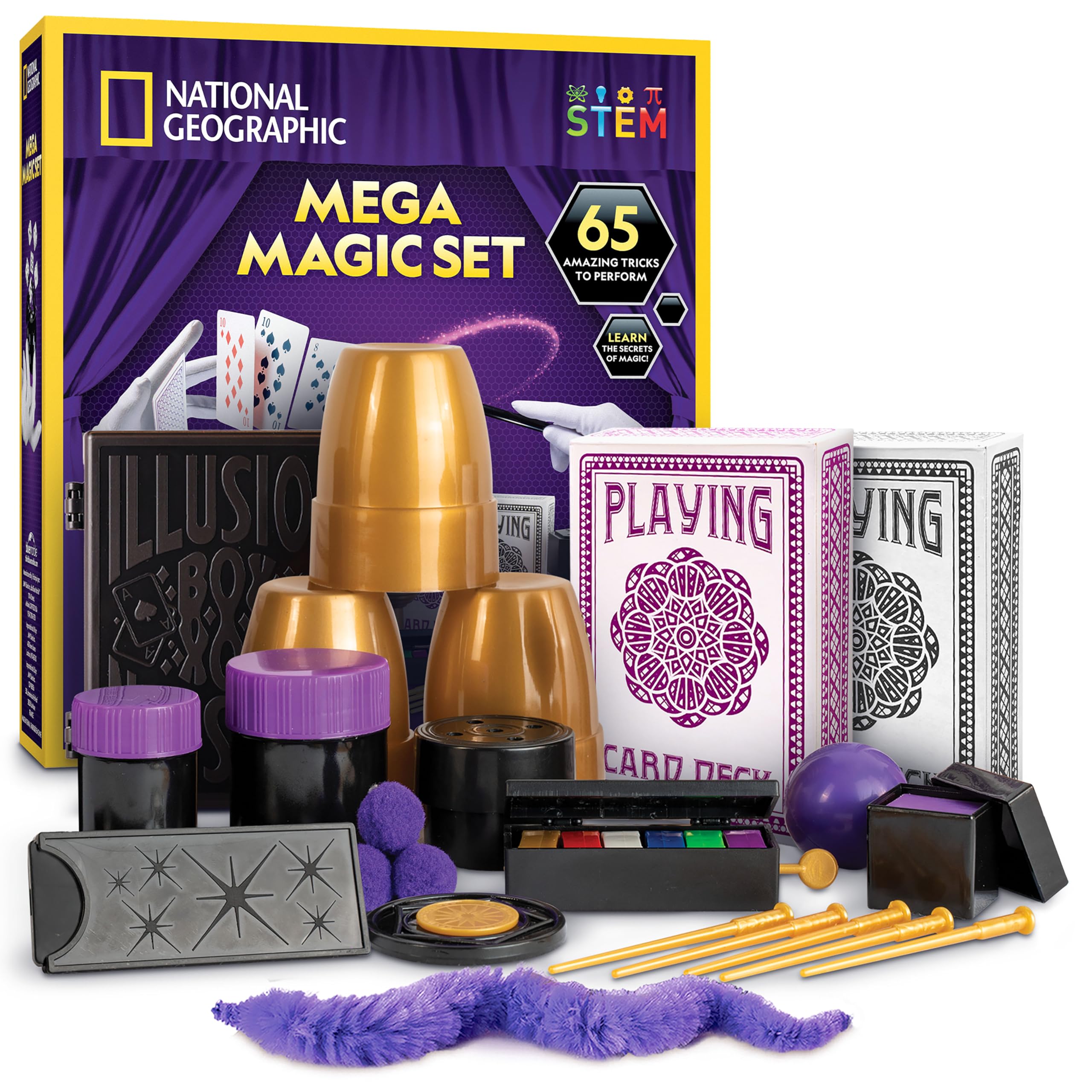 National Geographic Mega Magic Set - 65 Magic Tricks for Kids to Perform with Step-by-Step Video Instructions Provided by a Professional Magician