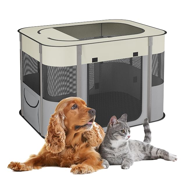Relaxdays Parque Perros Plegable, 55 x 82 x 60 cm, Corral Cachorros Interior y Exterior, Tejido Oxford