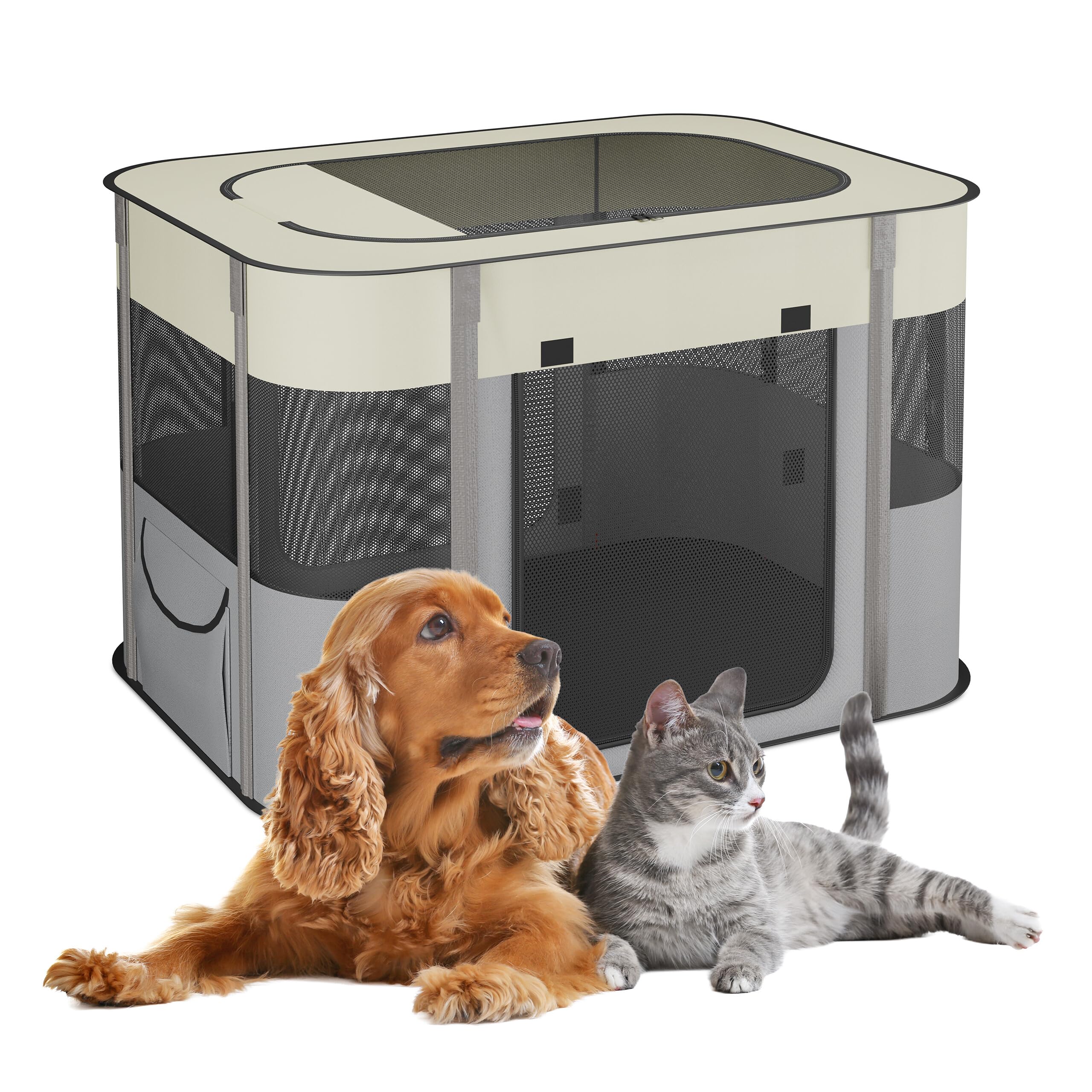 Relaxdays Parque Perros Plegable, 55 x 82 x 60 cm, Corral Cachorros Interior y Exterior, Tejido Oxford, Multicolor, Poliéster, Plástico, L