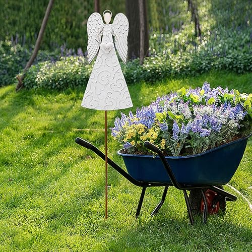 Miniatura 5 de K KILIPES Estaca de metal de 40.5 pulgadas de alto para jardín, decoración rústica blanca para patio, césped, porche, Día de la Madre, regalos