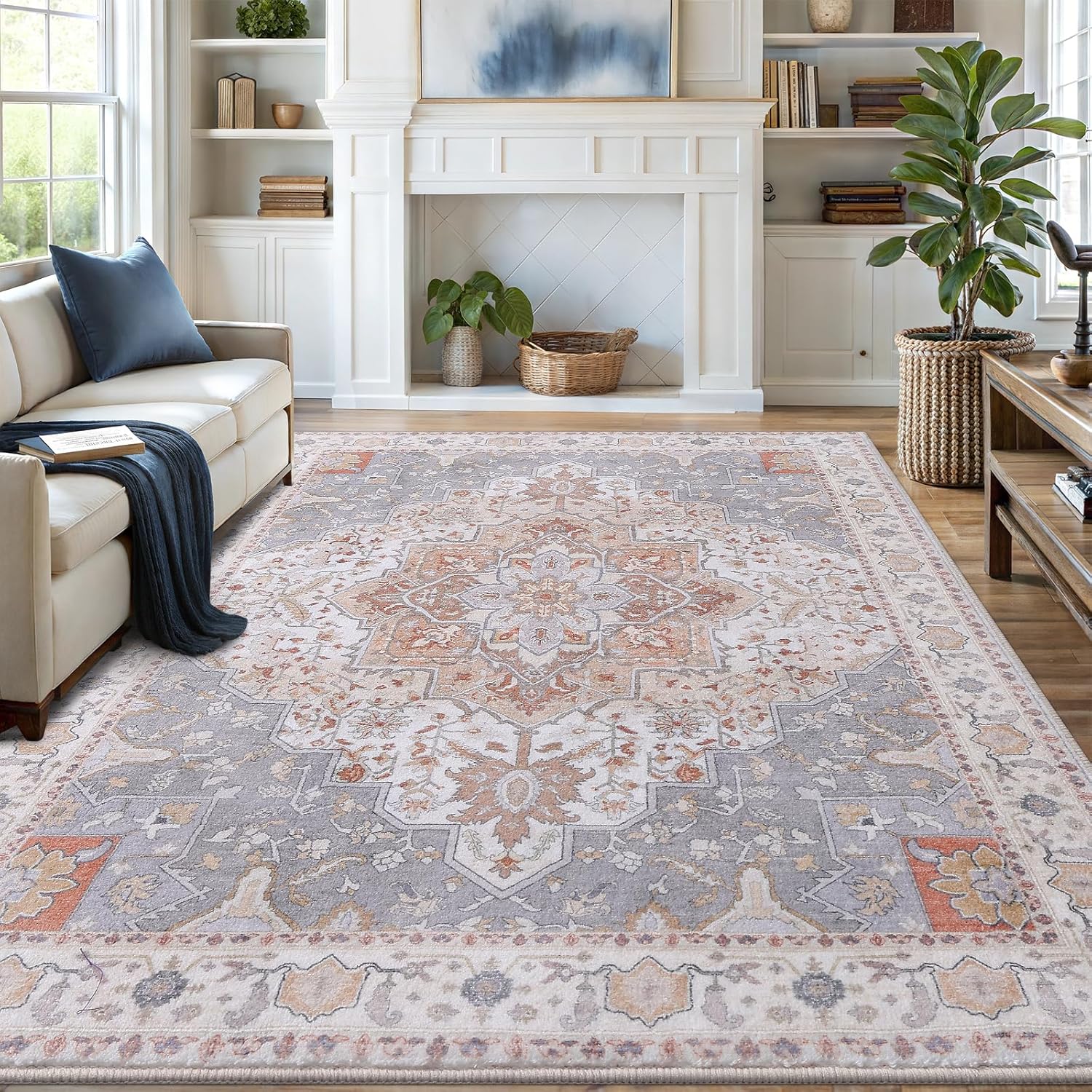 8x10 Area Rugs for Living Room, Bedroom - Machine Washable, Non-Slip Bedside Rug, Large Soft Floor Carpet for Office, Dining Room, Farmhouse and Home Decor, Artistic Flair/Beige 8' x 10' Artistic Flair / Beige