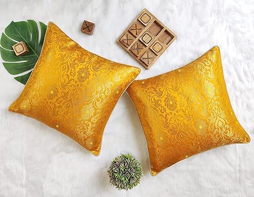 Miniatura 2 de AVKA Studio Craftbot - Juego de 2 fundas de almohada decorativas de seda sintética brocado floral, 20 x 20 pulgadas, funda de jacquard indio, solo