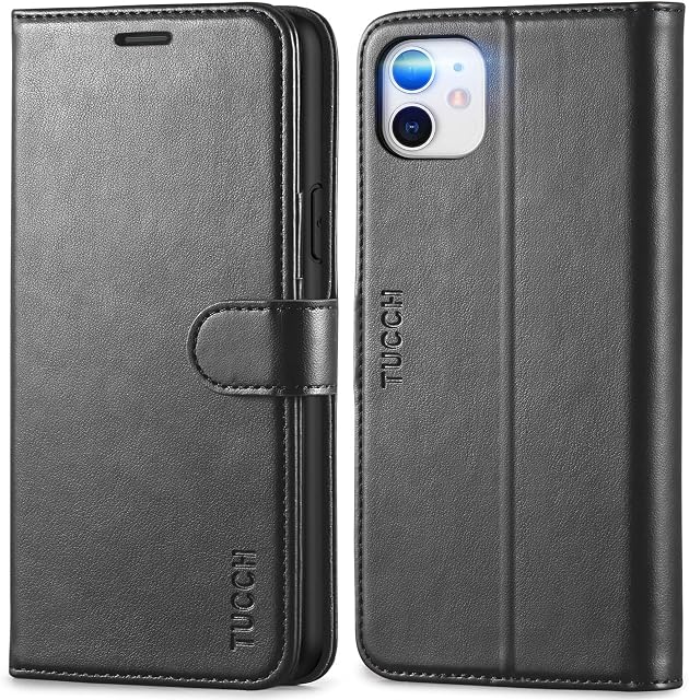TUCCH iPhone 11 Case, iPhone 11 Wallet Case with RFID Blocking Card Slot Stand [Shockproof TPU Interior Shell], PU Leather Magnetic Protect Flip Cover Compatible with iPhone 11 (6.1-inch), Black