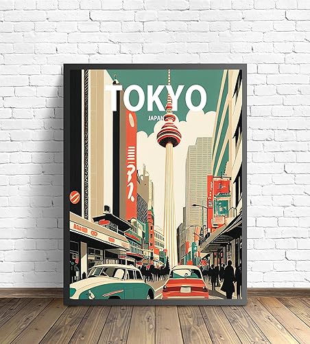 Miniatura 7 de Póster de impresión artística retro de la ciudad de Tokio, arte de pared de Japón, póster de sala de estar, decoración de pared, paisaje urbano,