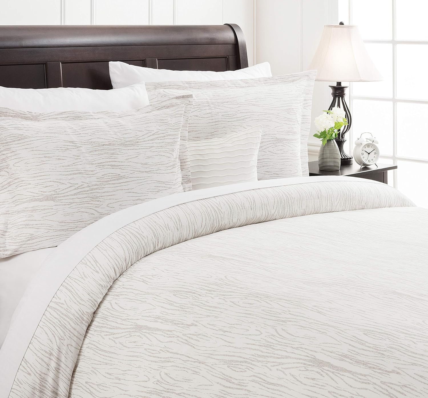 Chanasya Premium Woodgrain Duvet Cover Set - Duvet Cover (90” x 90”) & 2 Pillow Shams (20” x 26”) - 3-Piece Set - Taupe, Queen Size