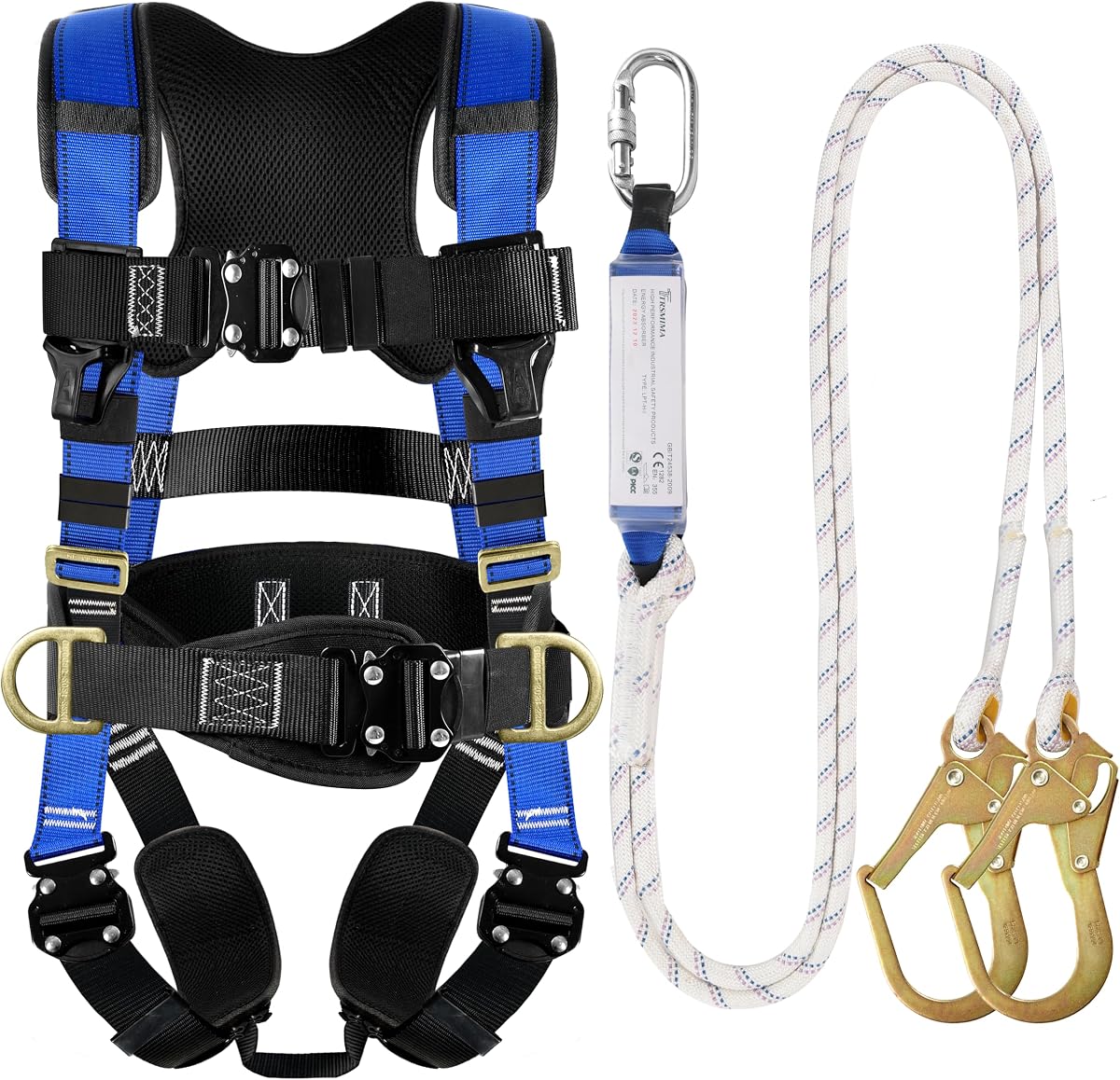 TRSMIMA Safety Harness Fall Protection - Harness Kit for Men Construction | Fall Arrest Roofing Harness Kit Men Full Body Harness with Lanyard for Work Upgrade 4 Quick Buckles Orange