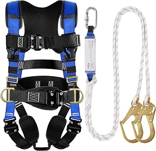 TRSMIMA Full Body Safety Harness with Lanyard - Fall Protection Roofing Kit, 4 Quick Release Buckles, 5000 lbs Strength
