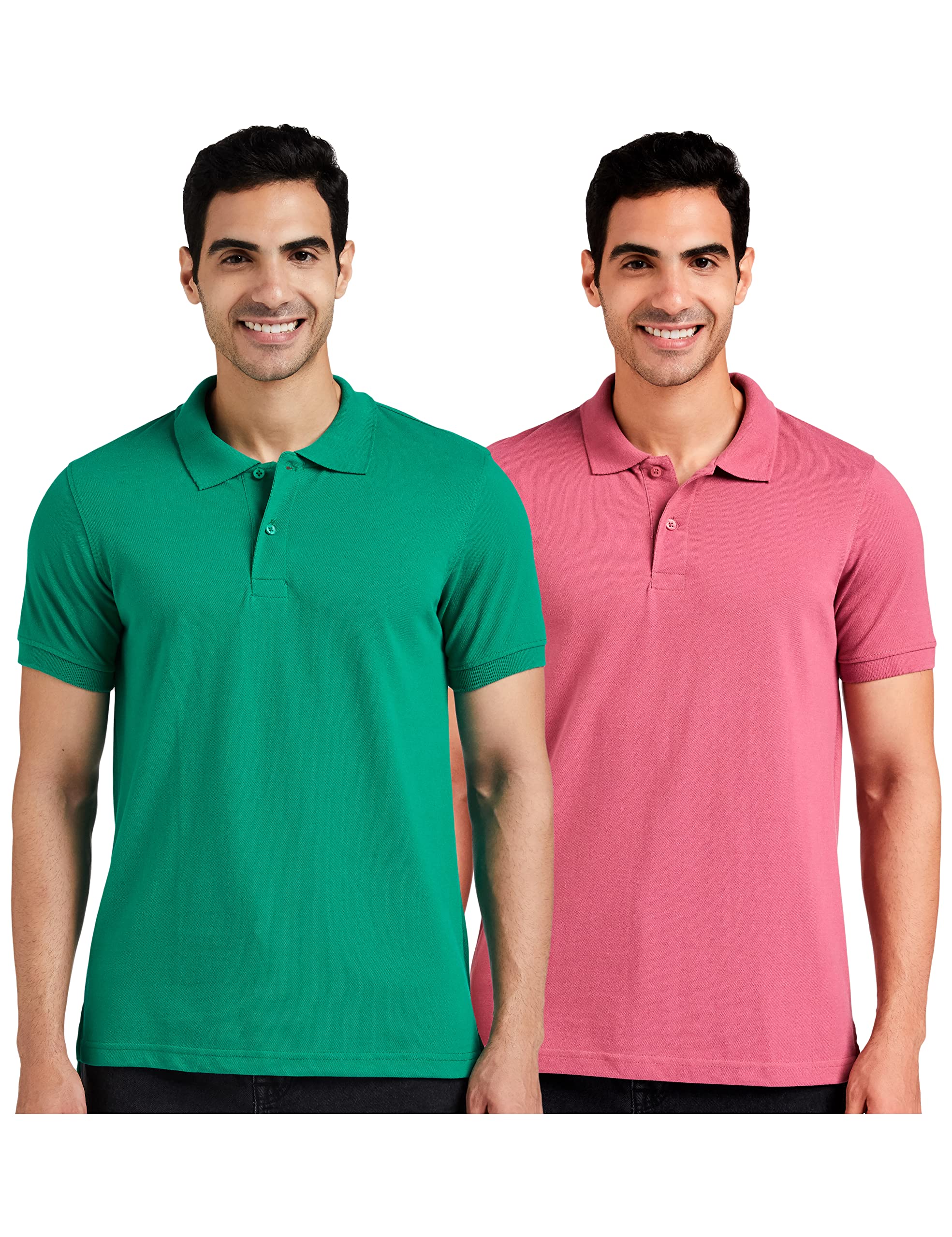 Amazon Brand - Symbol Men's Solid Cotton Rich Polo T Shirt | Collar Tshirts | Half Sleeves | Plain (Combo Pack of 2) -Regular Fit