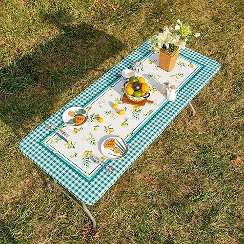 ARTABLE Funda para mesa de pícnic, para primavera y verano, bordes elásticos, rectangulares ajustables de 6 pies, redondas, impermeables, para