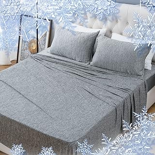 Cooling Sheets Cooling Bed Sheets Queen Sheet Set Cooling Blanket for Hot Sleeper Breathable Bedding Sheets 4 Pcs,1 Cooling Flat Sheet,1 Cooling Fitted Sheet,2 Cooling Pillowcases, (Queen Grey)