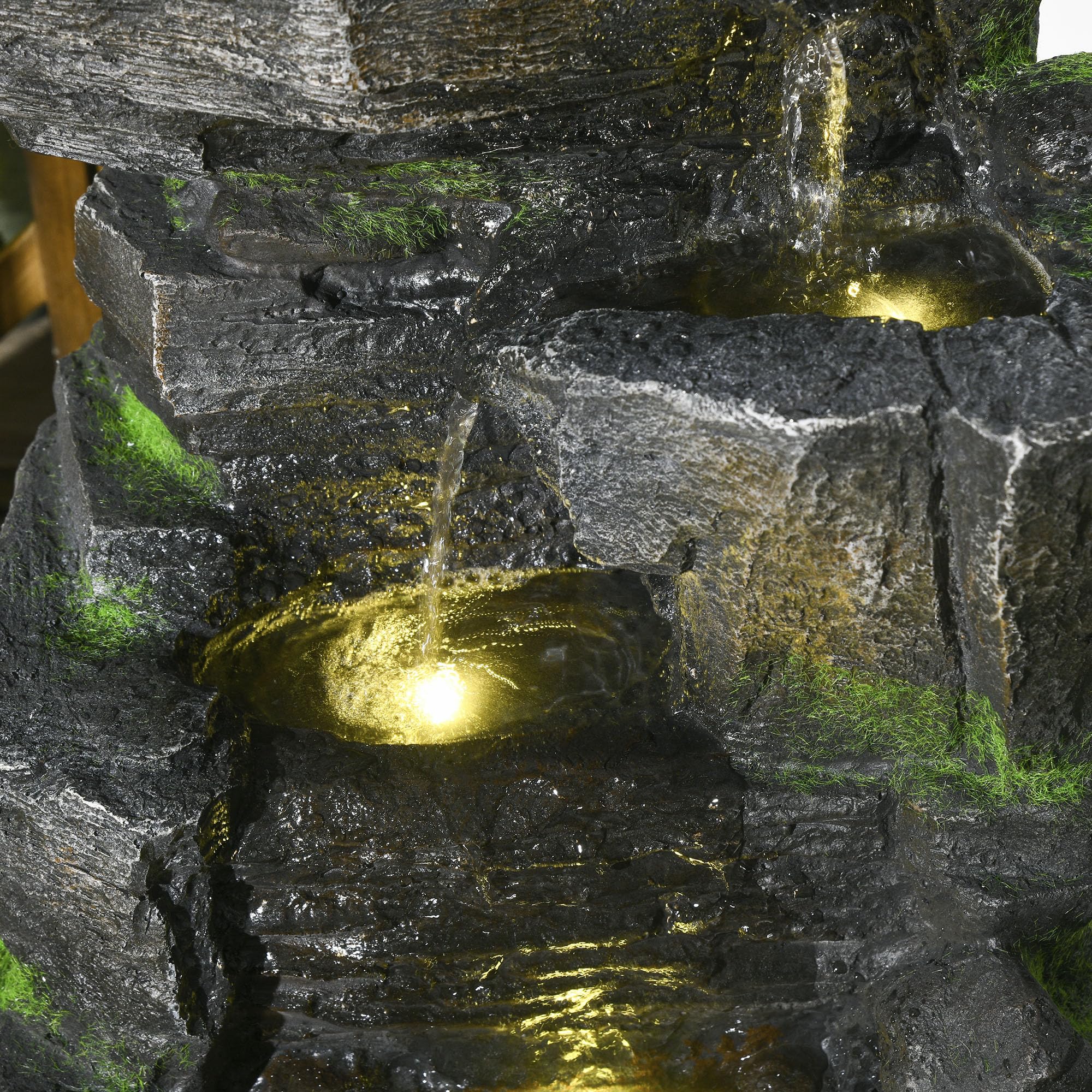 Outsunny Fontaine de jardin, solaire, à 4 niveaux, avec éclairage LED, décorative, pour jardin, balcon, résine synthétique, 34 x 28 x 57 cm