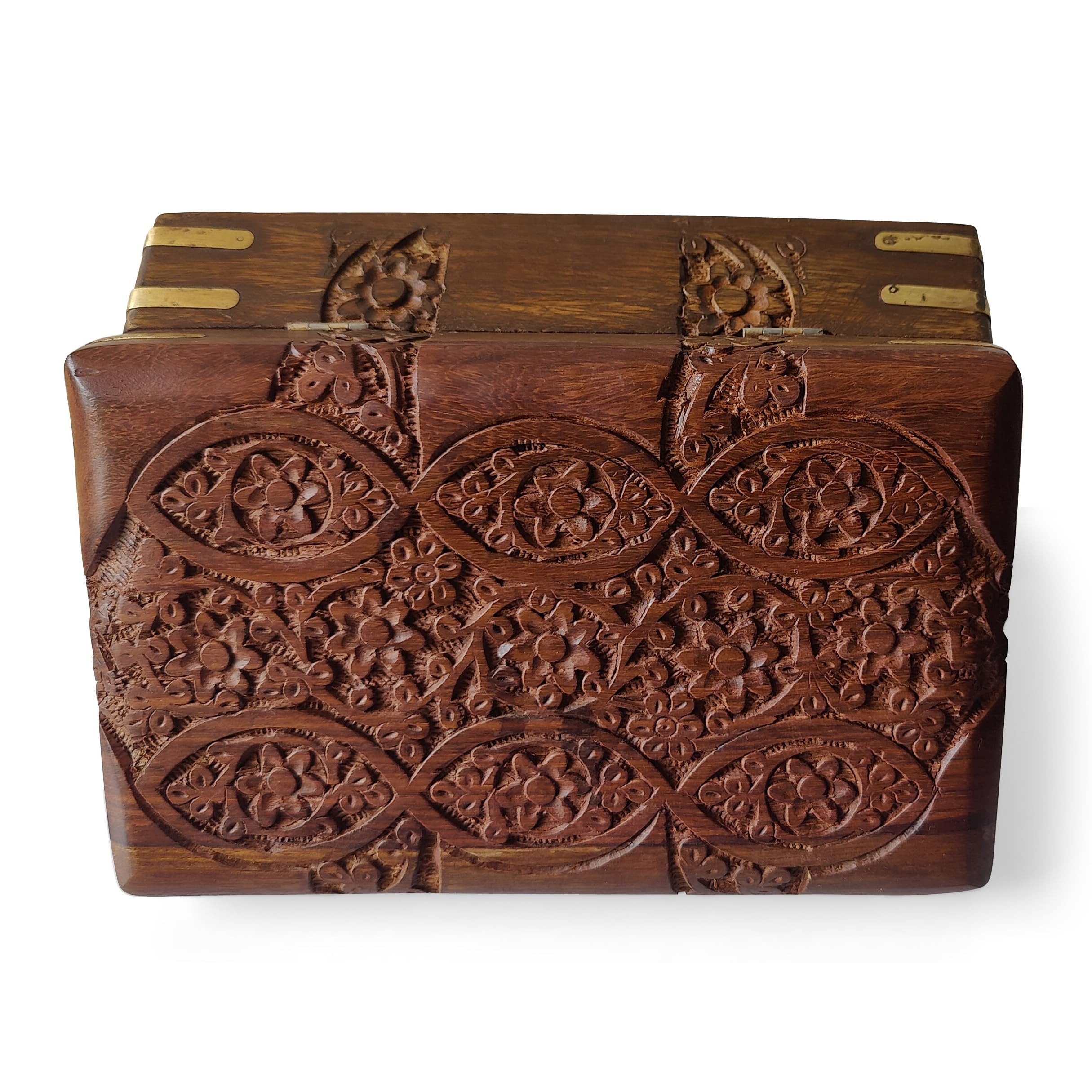 GURU JEE Ręcznie rzeźbione drewniane dekoracyjne rzeźby kwiatowe uniwersalny organizer do przechowywania pamiątka pudełko na biżuterię 20 x 12,5 x 6,5 cm