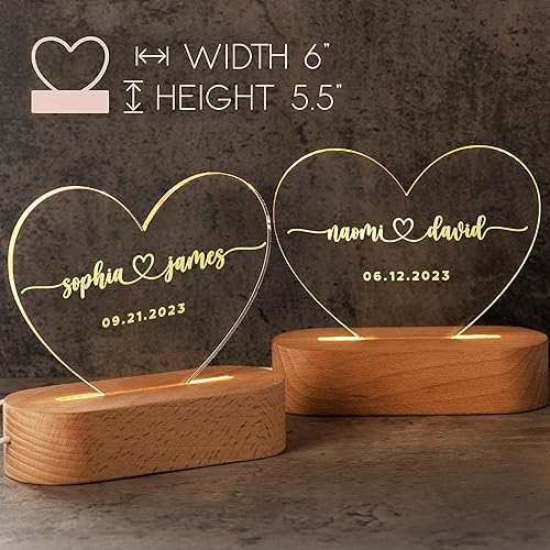 Miniatura 2 de Regalos personalizados para parejas luz nocturna romántica en forma de corazón, 2 diseños personalizados con nombre, texto y fecha - D2