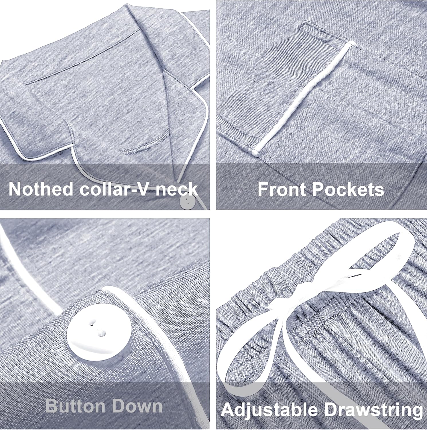ANLIQI 100% Cotton Pajamas for Women Button Down Pajamas Long Sleeve Top & Pant Sleepwear Loungewear Pj Set with Pockets - Image 4