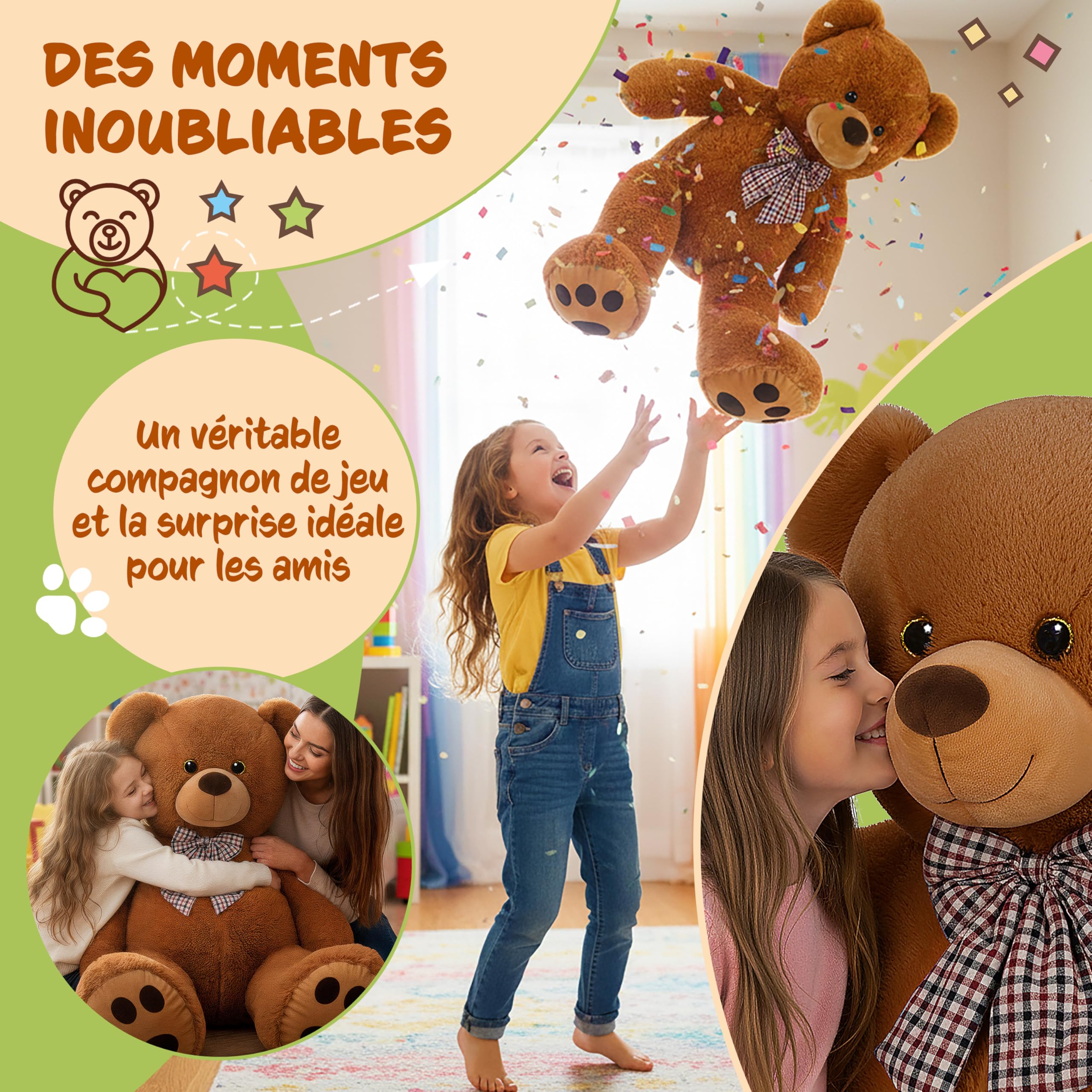 Monzana® Ours en Peluche Très Douce avec Noeud Papillon - Nounours 150cm Brun - Doudou Mignon Petit Ours Brun - Idée Cadeau Noël, Anniversaire, Saint-Valentin, Jouet Enfant