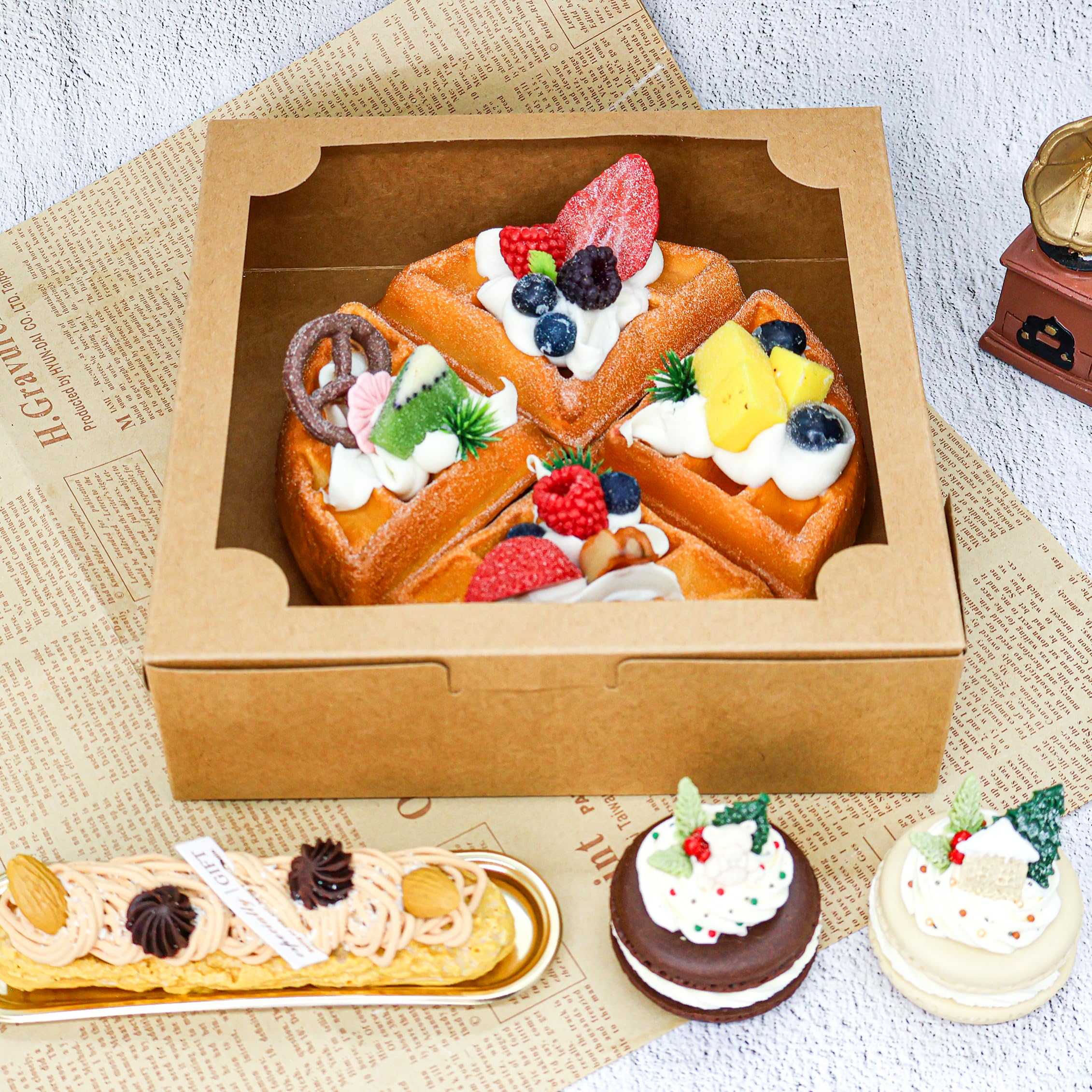 50 cajas de panadería de 8 x 8 x 2.5 pulgadas con ventana, cajas de postre