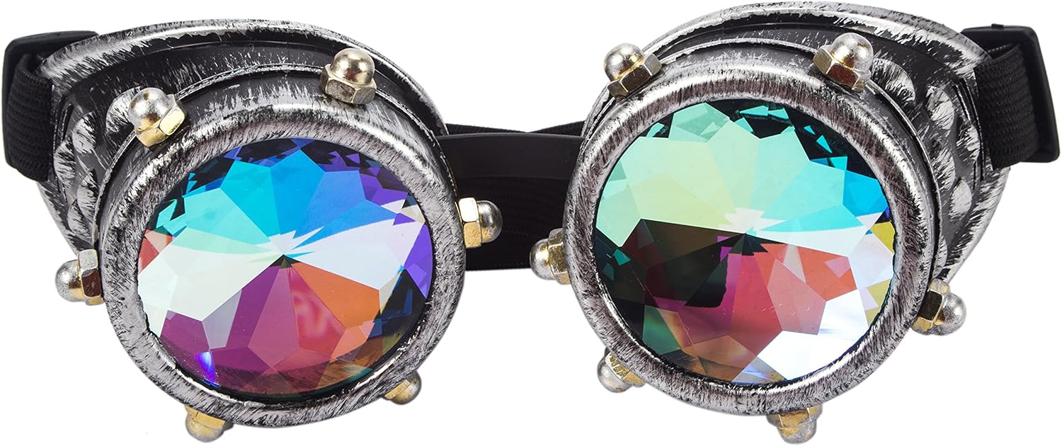 Kaleidoscope Rave Rainbow Crystal Lenses Steampunk Goggles Spike Halloween