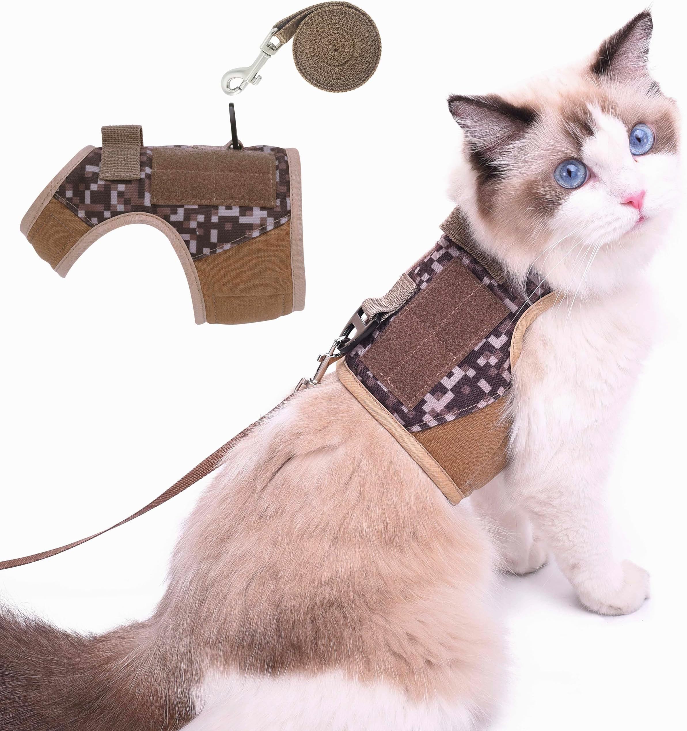YIZHI MIAOWCat Harness and Leash for Walking Escape Proof, Adjustable Cat Walking Jackets, Padded Stylish Cat Vest Desert Camo Large