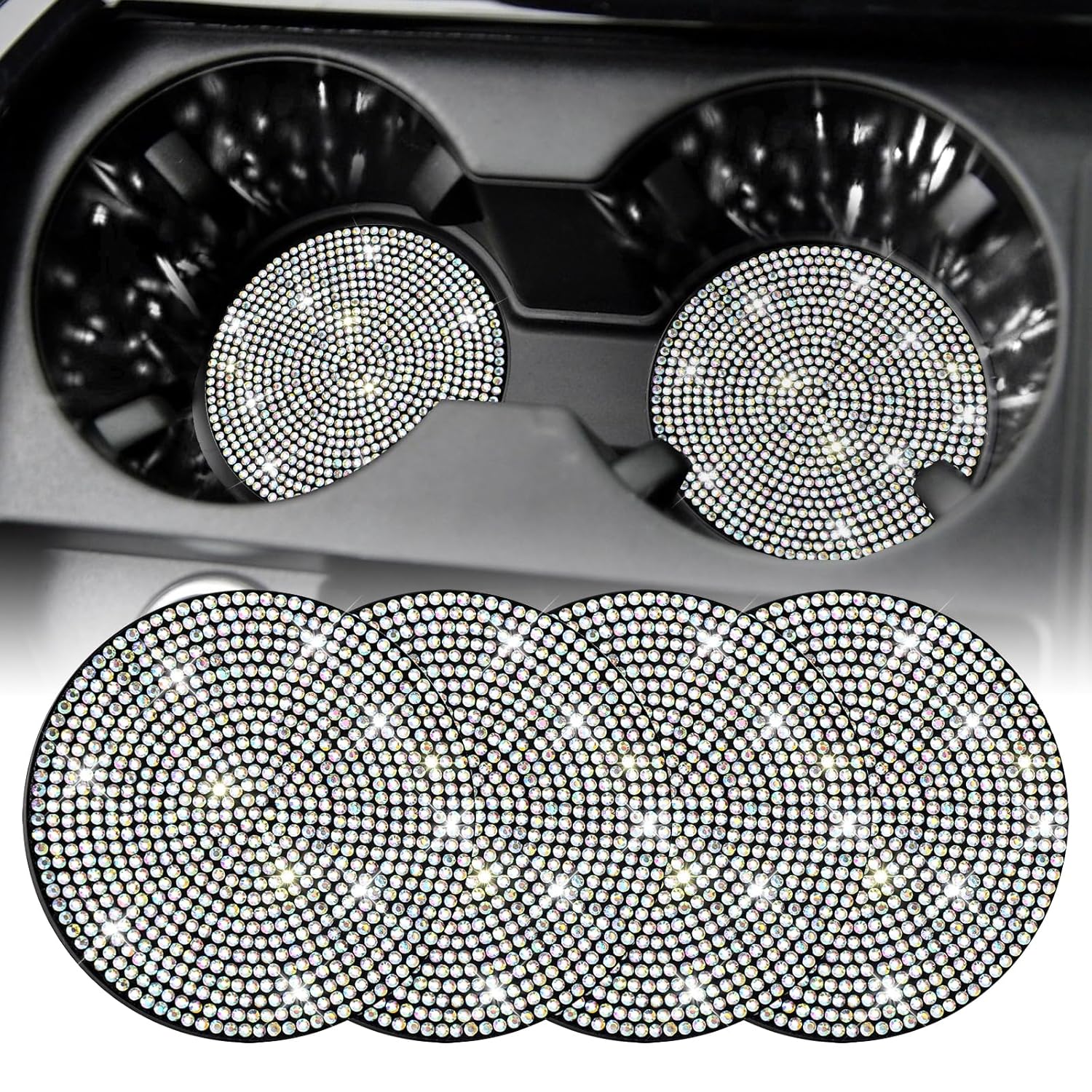 SINGARO Bling Cup Holder Coasters for Car, 4PCS Universal Non-Slip Cup Holder, Embedded Decorative Coasters, Shiny Crystal Car Interior Accessories Gifts for Women (AB-Color) SINGARO Bling Cup Holder Coasters for Car, 4PCS Universal Non-Slip Cup Holder, Embedded Decorative Coasters, Shiny Crystal Car Interior Accessories Gifts for Women (AB-Color)