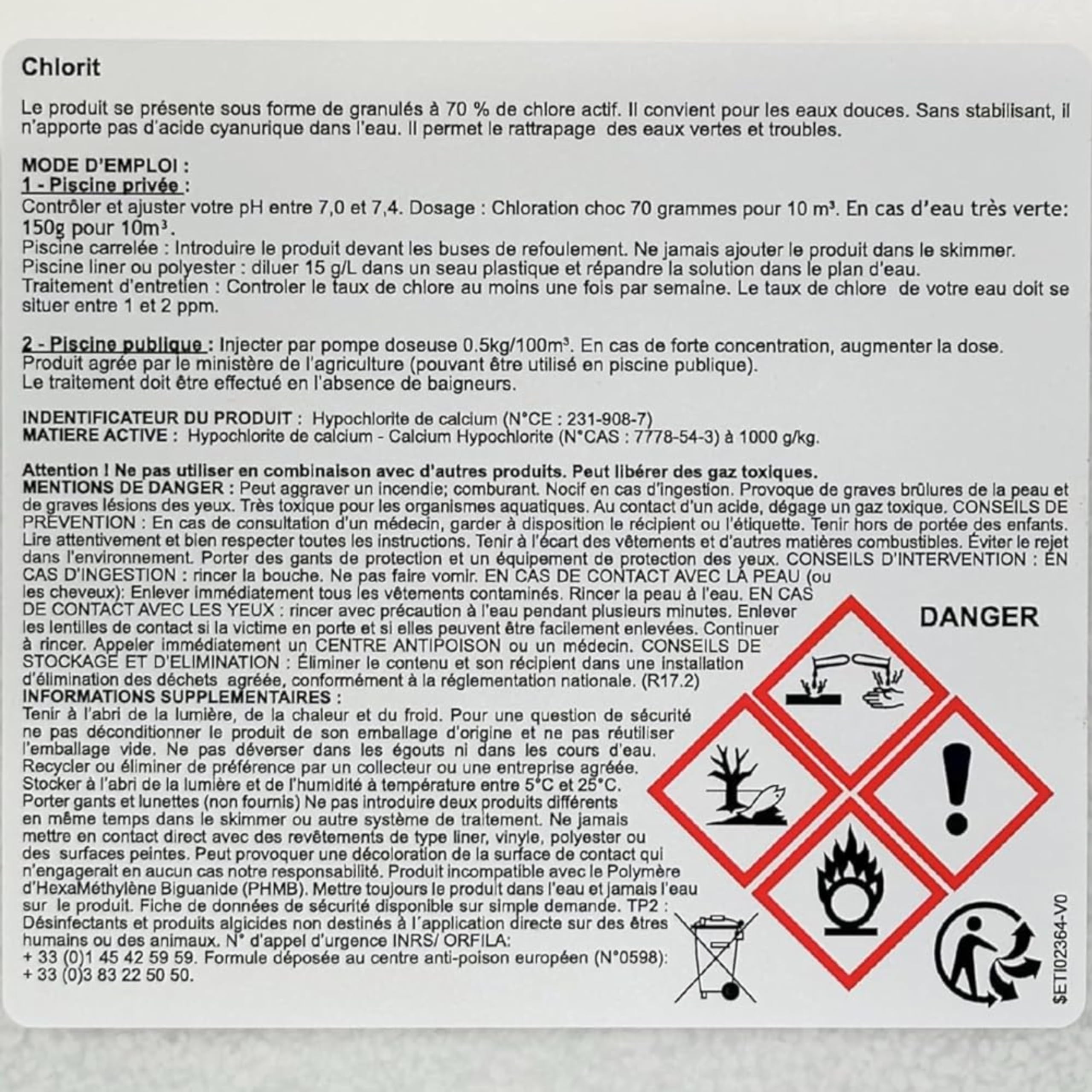 Chlore Choc Non Stabilisé 2KG | Hypochlorite de Calcium en Poudre | Traitement Efficace Contre Algues & Eau Verte | Désinfection Rapide pour Piscine & Spa | Produit sans Stabilisant, Granulés