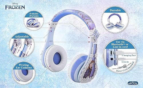 Miniatura 2 de eKids Disney Frozen 2 auriculares Bluetooth con micrófono, volumen reducido para proteger la audición, auriculares inalámbricos ajustables para la