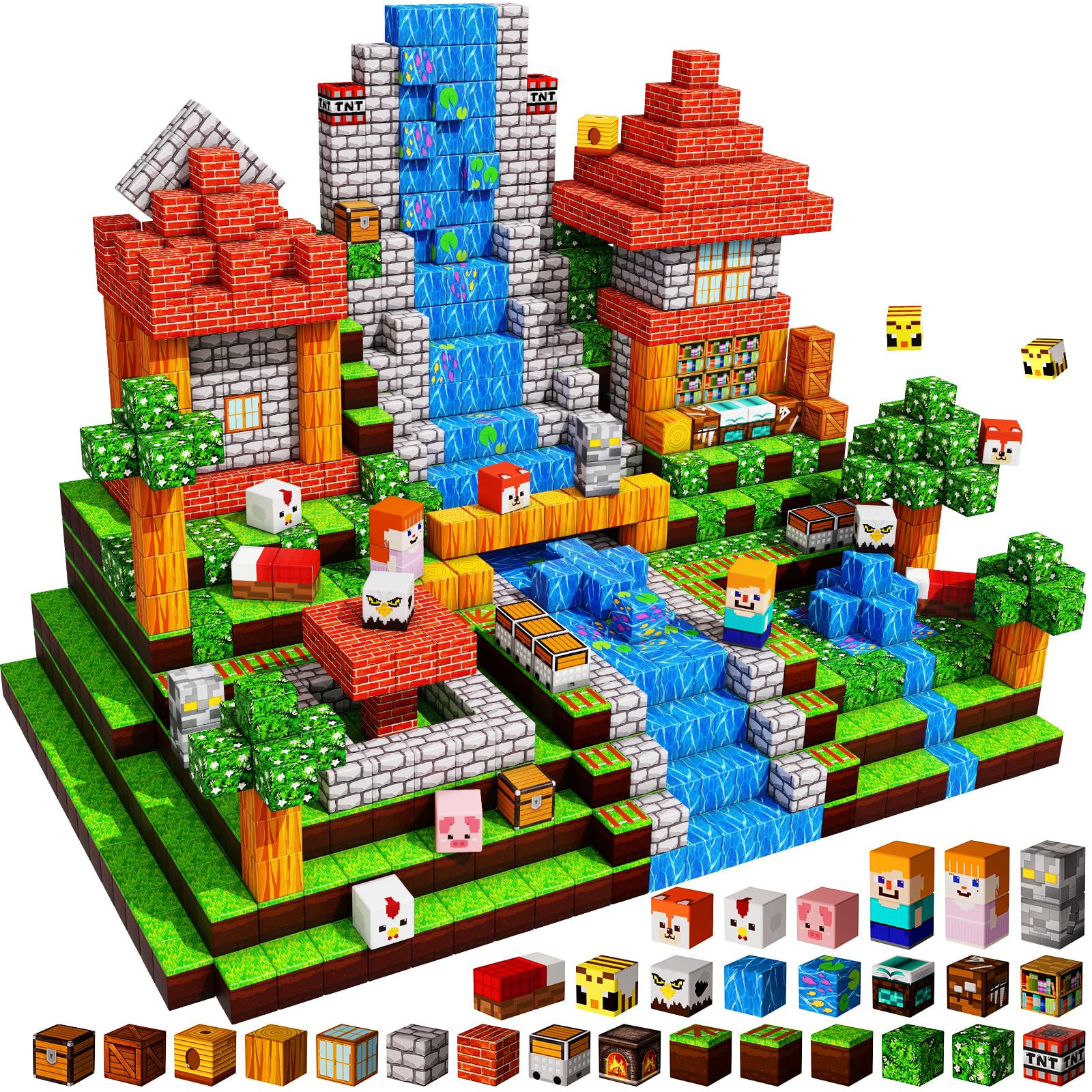 Goody King Magnetische Bausteine 200 Teile Set - Magnetbausteine mit Wald-Wiesen-Thema - Tiere & Flüsse - Magnetblöcke Montessori Spielzeug ab 3-9 Jahren - Magnetic Blocks STEM Geschenke für Kinder