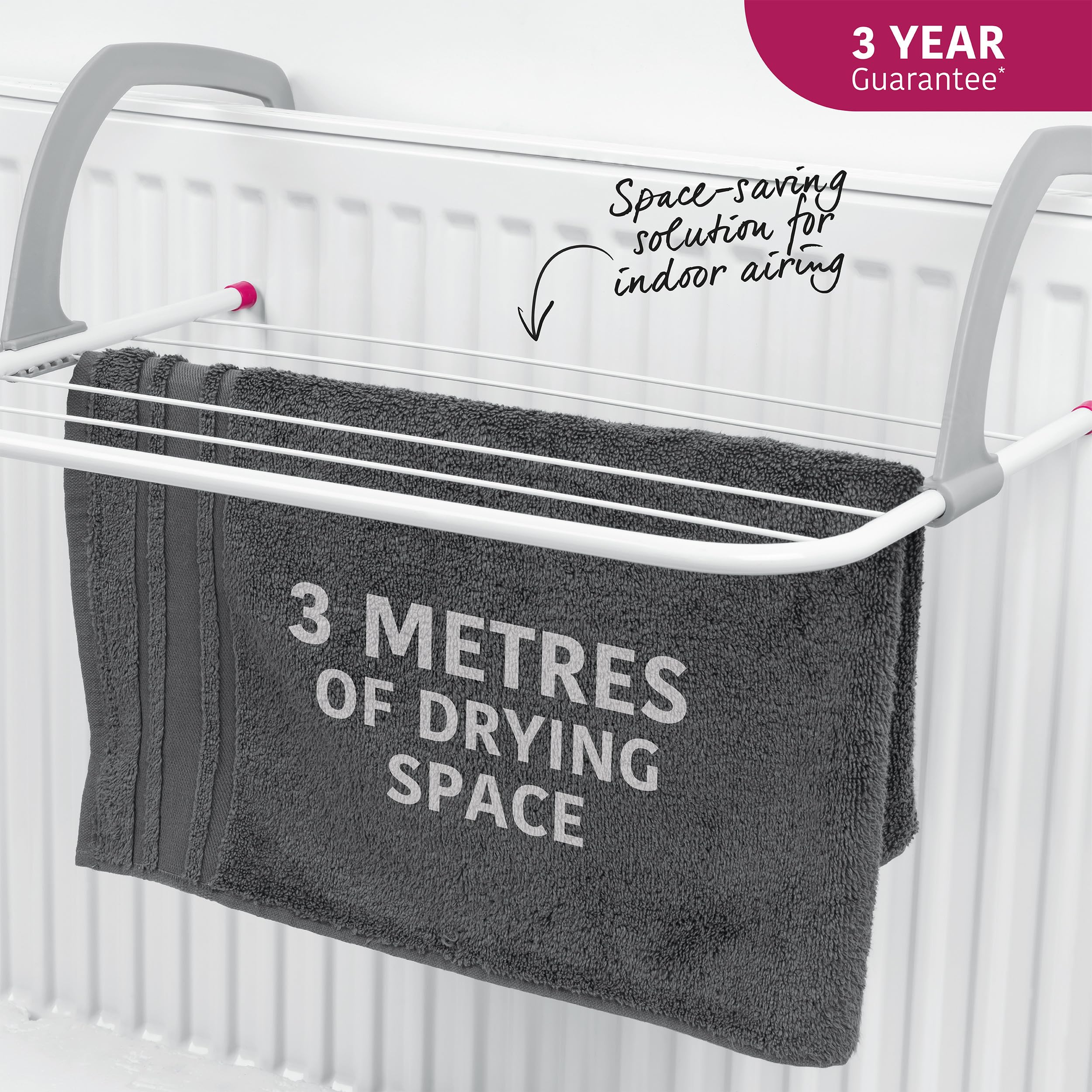 Suszarka grzejnikowa Kleeneze KL027535EU na ręczniki lub ubrania, obciążenie do 5 kg, szaro-różowa