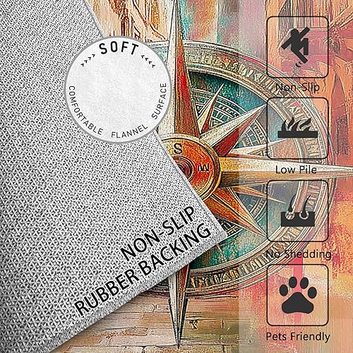 Miniatura 5 de Alfombra de brújula de 4 x 5 pies, decoración del hogar y habitación de brújula, alfombra de área náutica, alfombras marítimas de marinero para sala