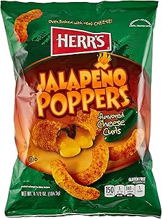 Herr’s Jalapeno Poppers Flavored Cheese Curls, Made with Cheddar Cheese, Gluten Free Snacks, 7 Ounce (Pack of 3)