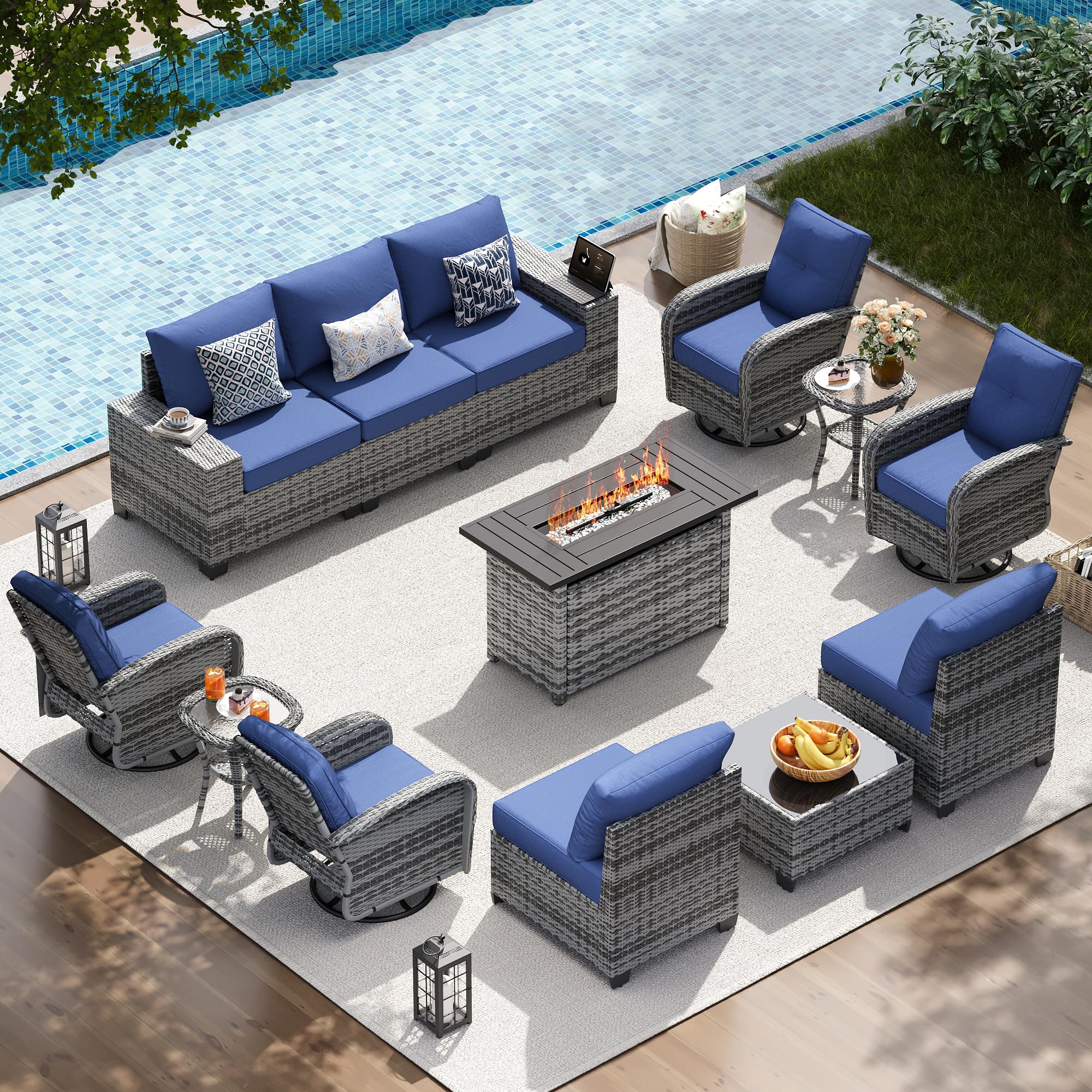 Thirteen-Piece Fire Pit Patio Furniture Set