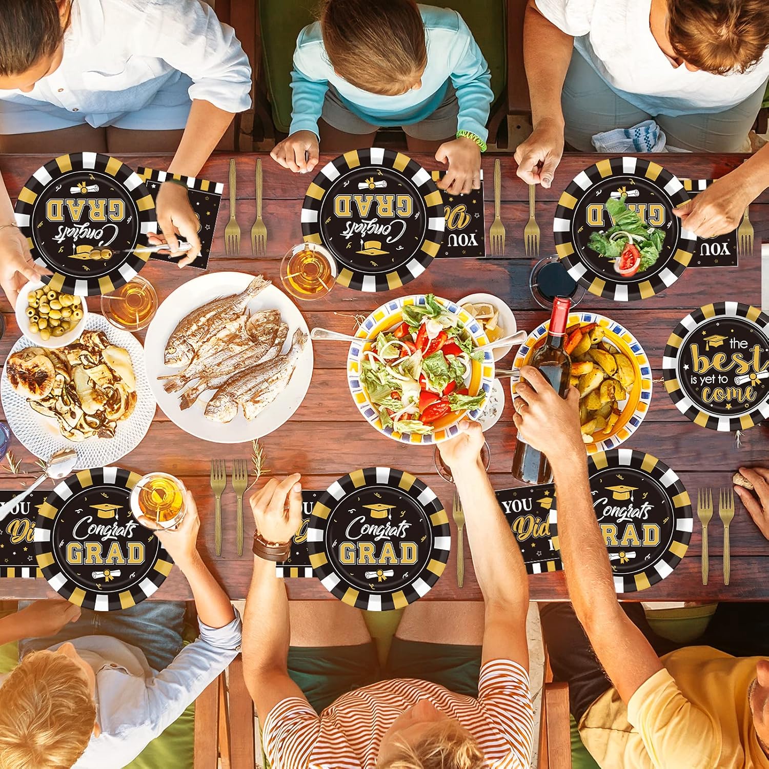 Wiooffen 50 Guests Graduation Party Plates Napkins Supplies Set Congrats Grad Class of 2026 Disposable Dinnerware Tableware Grad Party Decoration Favors,Black and Gold