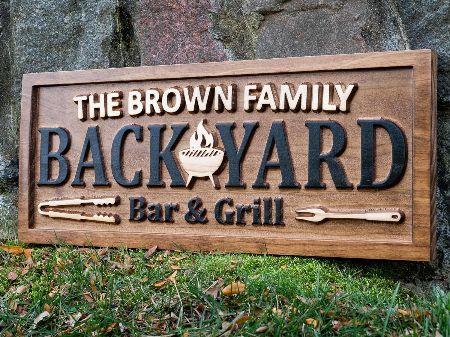 Bar Sign Backyard Bar & Grill | Personalized Carved Wood Sign, Grill Sign, Father's Day Birthday Gift, Backyard Patio Sign, Family Name Sign