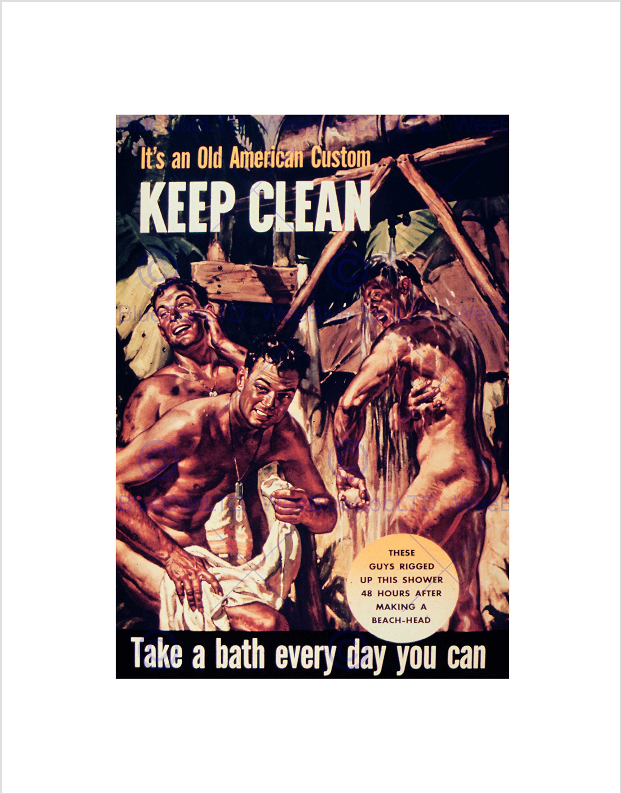 Wee Blue Coo War WWII Clean Health Bath Shower Soldier Wall Art Print