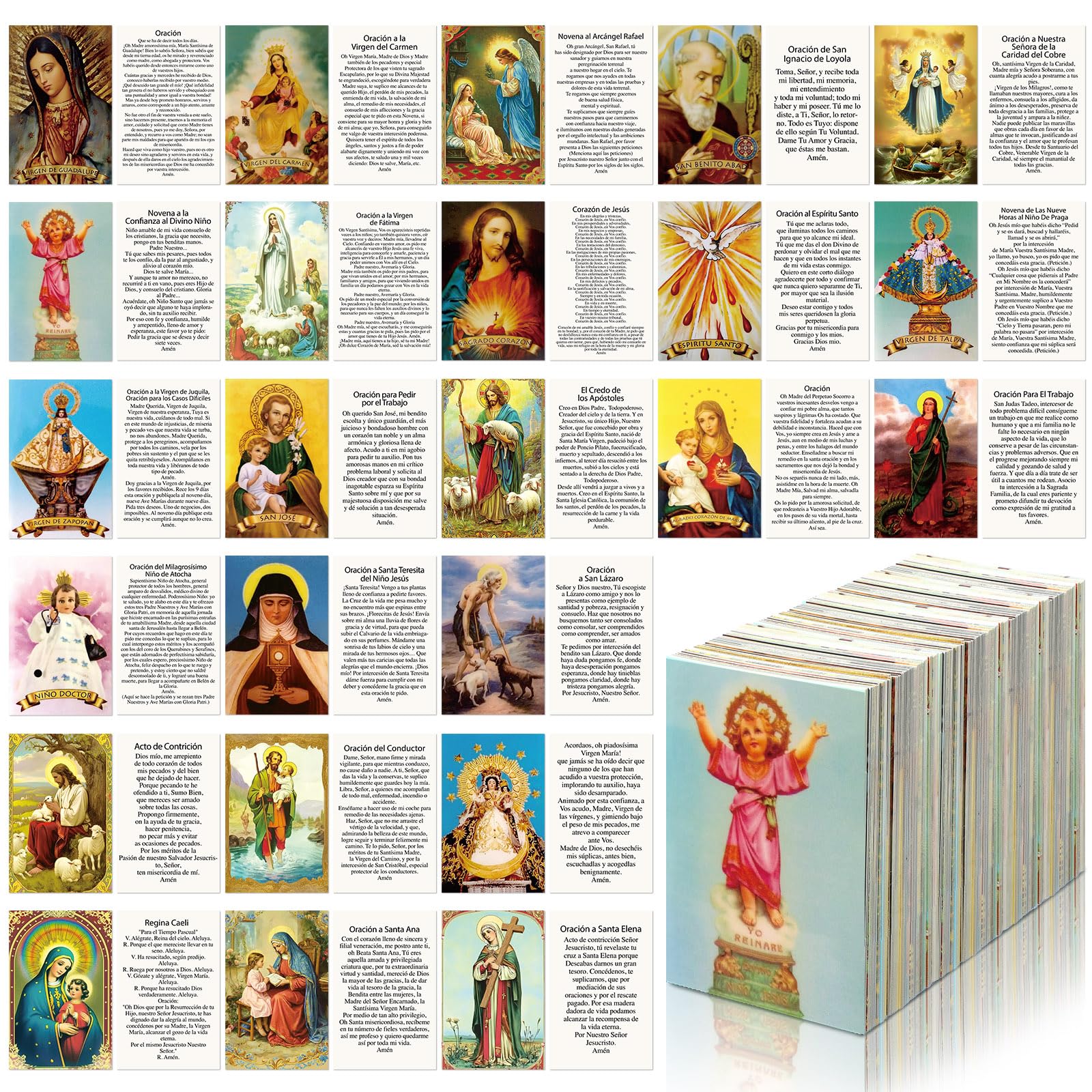 120 Pcs Valentines Catholic Gifts Spanish Catholic Prayer Card with Saint and Prayer Spanish Divine Mercy Lord's Holy Card Bookmark Bulk Easter