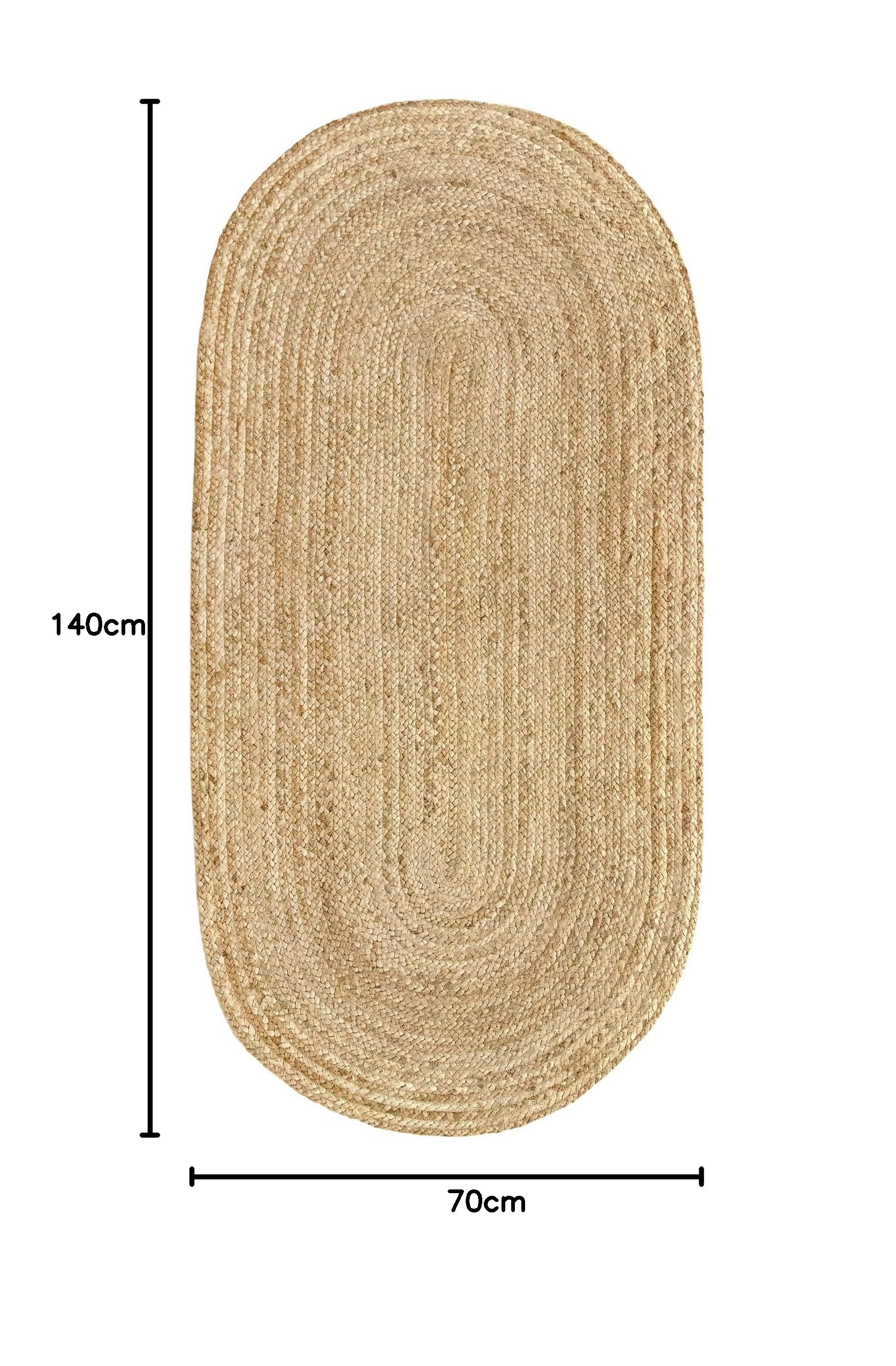 HAMID - Jute-Teppich Alhambra Oval Natural Color, 100% handgemachter Jutefaser-Teppich, für Wohnzimmer, Schlafzimmer, Dekoration, (70x140cm)