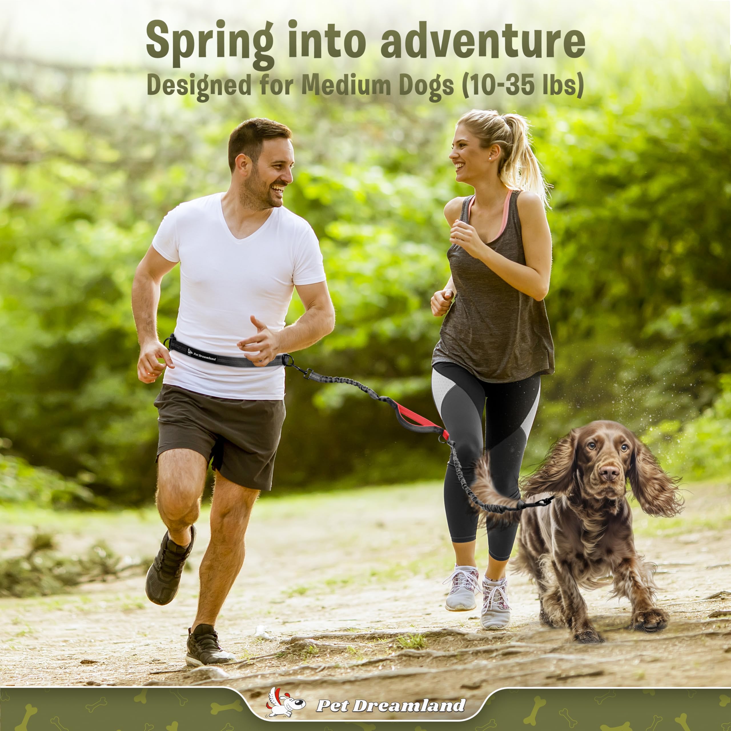 Laisse rétractable mains libres avec système triple élastique parfait pour la course, la marche ou le jogging avec votre chien (disponible pour petits ou grands chiens)