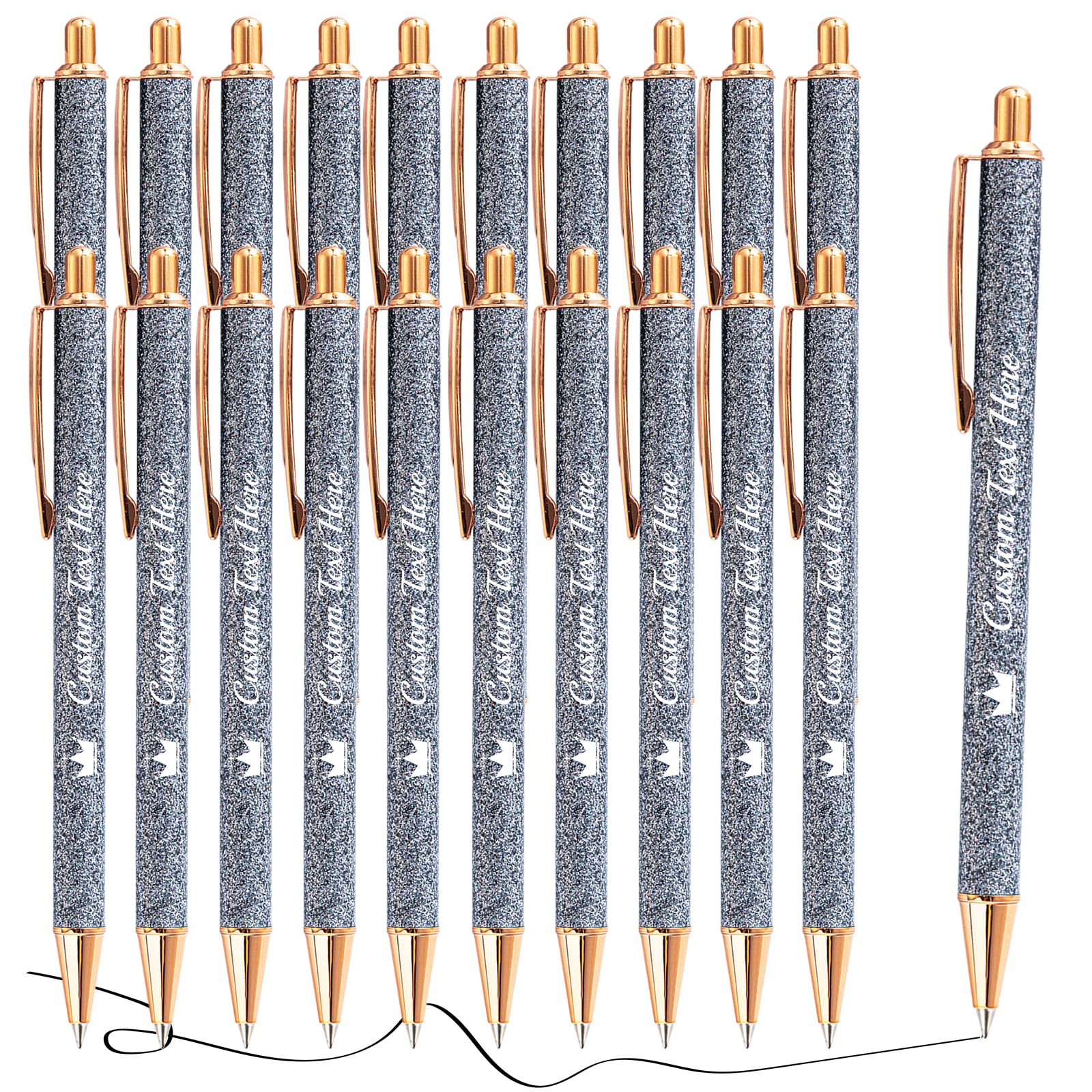 Aolun 20 Personalised Pens with Name Custom Glitter Pen Bulk Customised Retractable Ballpoint Pens with Text Message for Women Nurses Writing Birthday Business Graduation_Black Ink — image 1