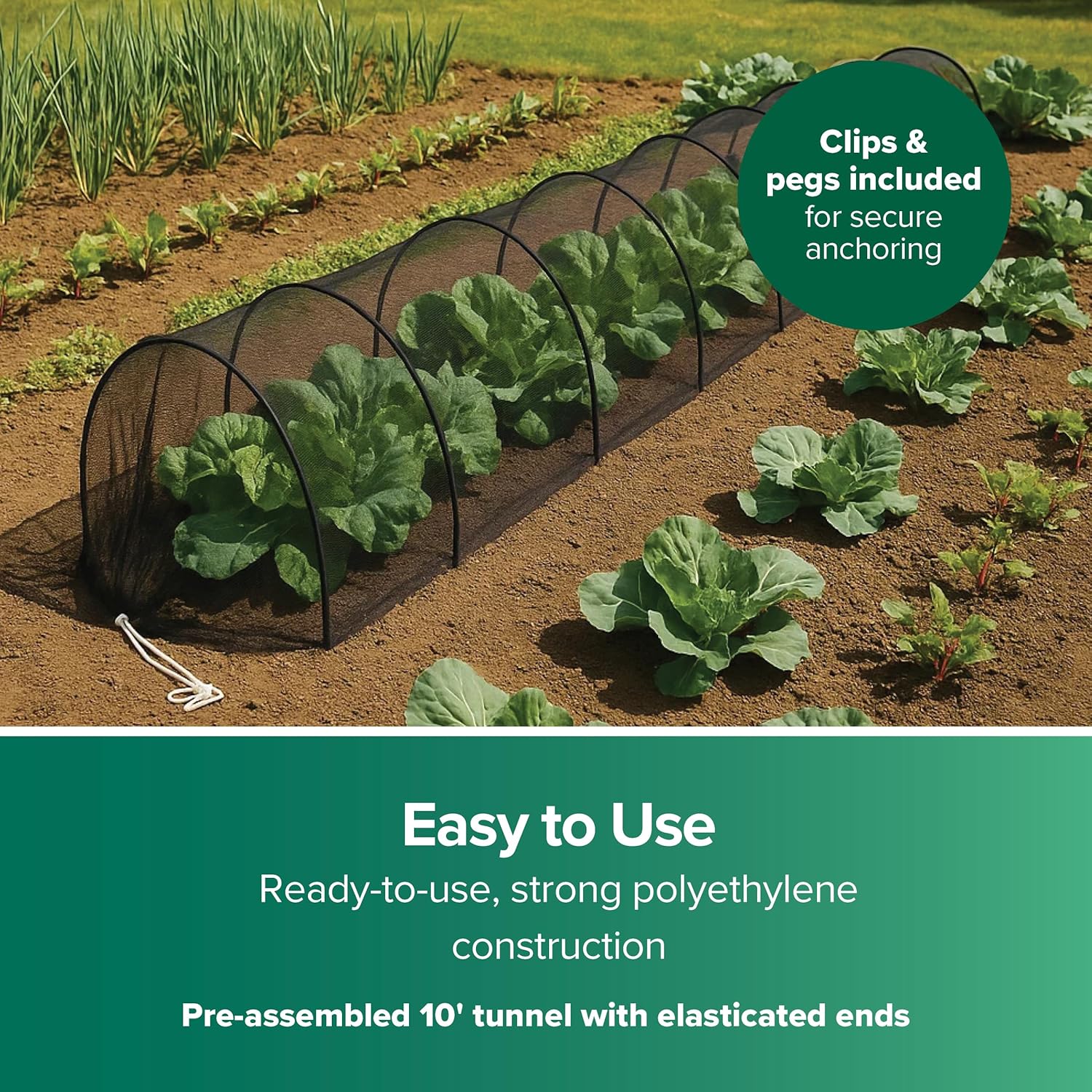 Gardman 7682 Netting Grow Tunnel, Black Polyethylene, 10' Long x 18" High