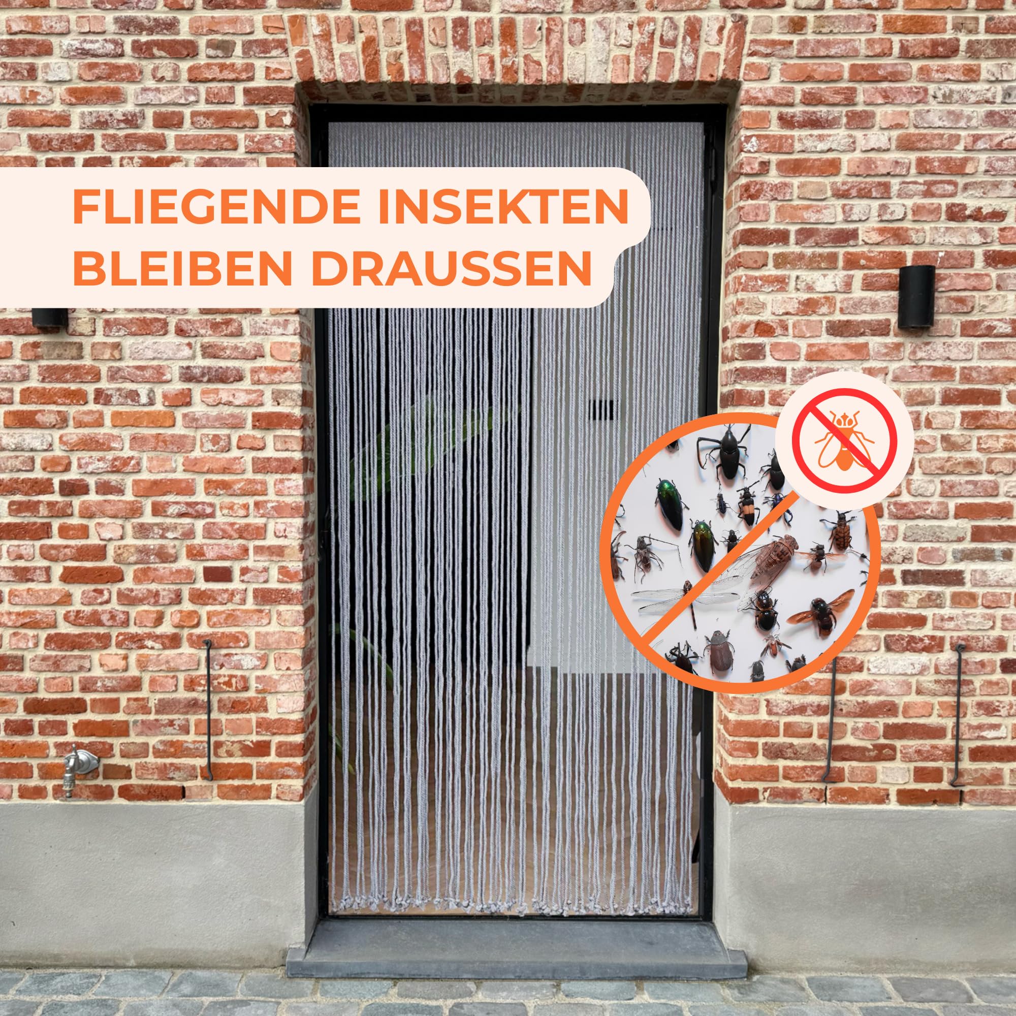 Trente Türvorhang Trentero 120 x 230 cm – Hellgrauer Kordelvorhang – Optimaler Insektenschutz, für Privatsphäre und Belüftung