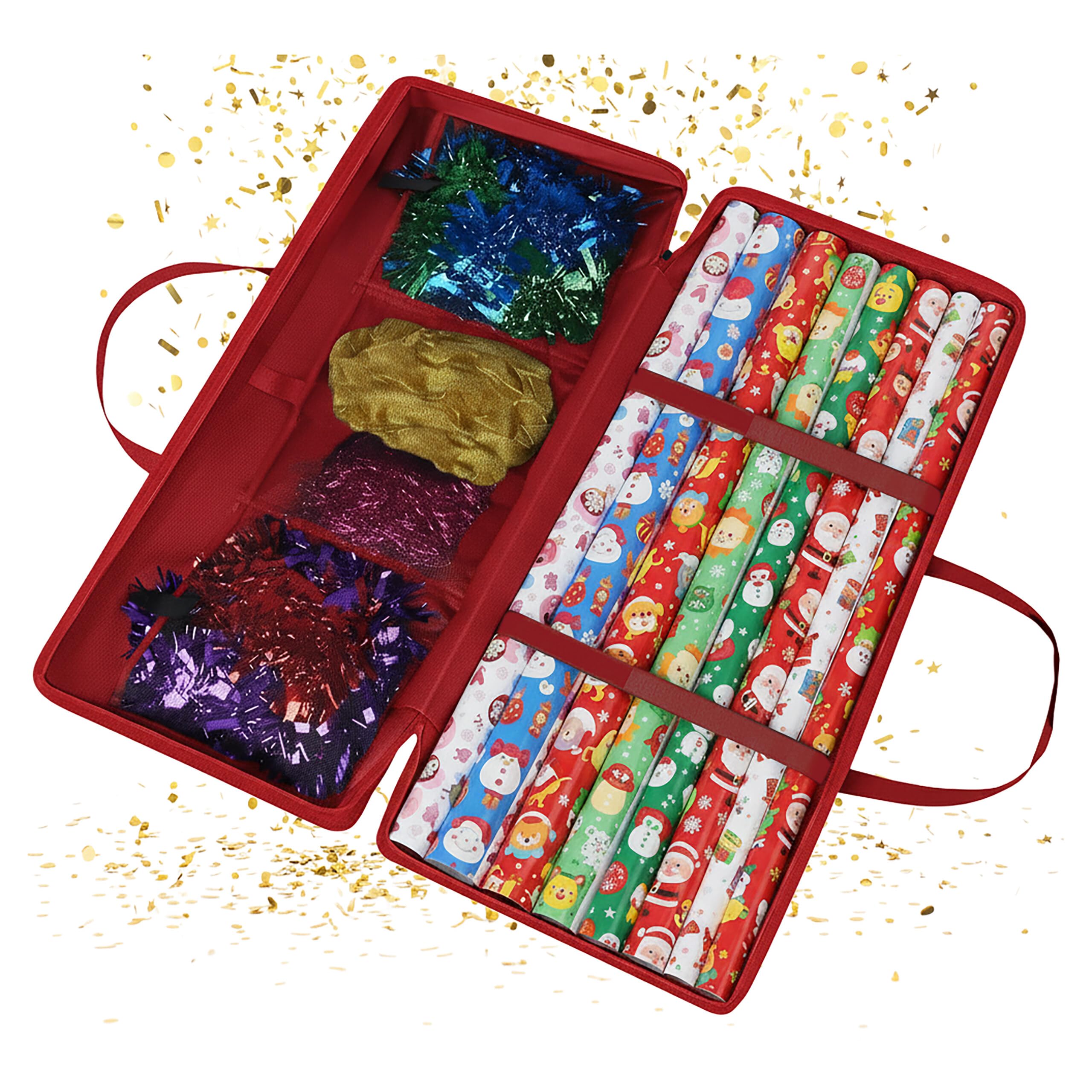 Boîte papier cadeau zippée Relaxdays grand modèle rouge à 3 poches de protection