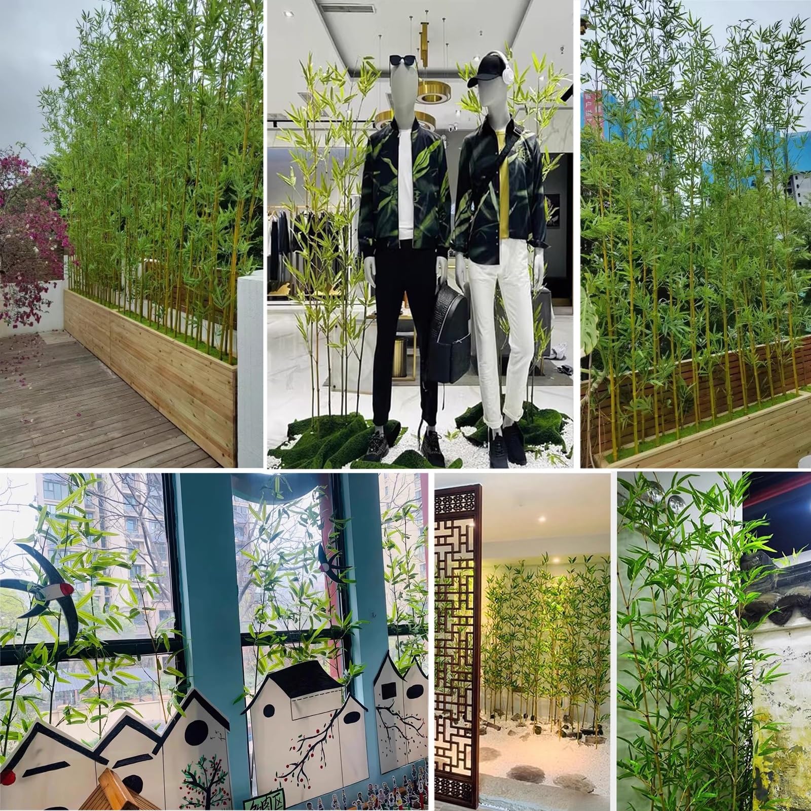 Sztuczna bambusowa ochrona przed wzrokiem, wysoka, 120 cm, sztuczne drzewa bambusowe z plastikowymi liśćmi, na patio, balkon, basen, taras, zieleń, ogrodzenie (10 szt.)