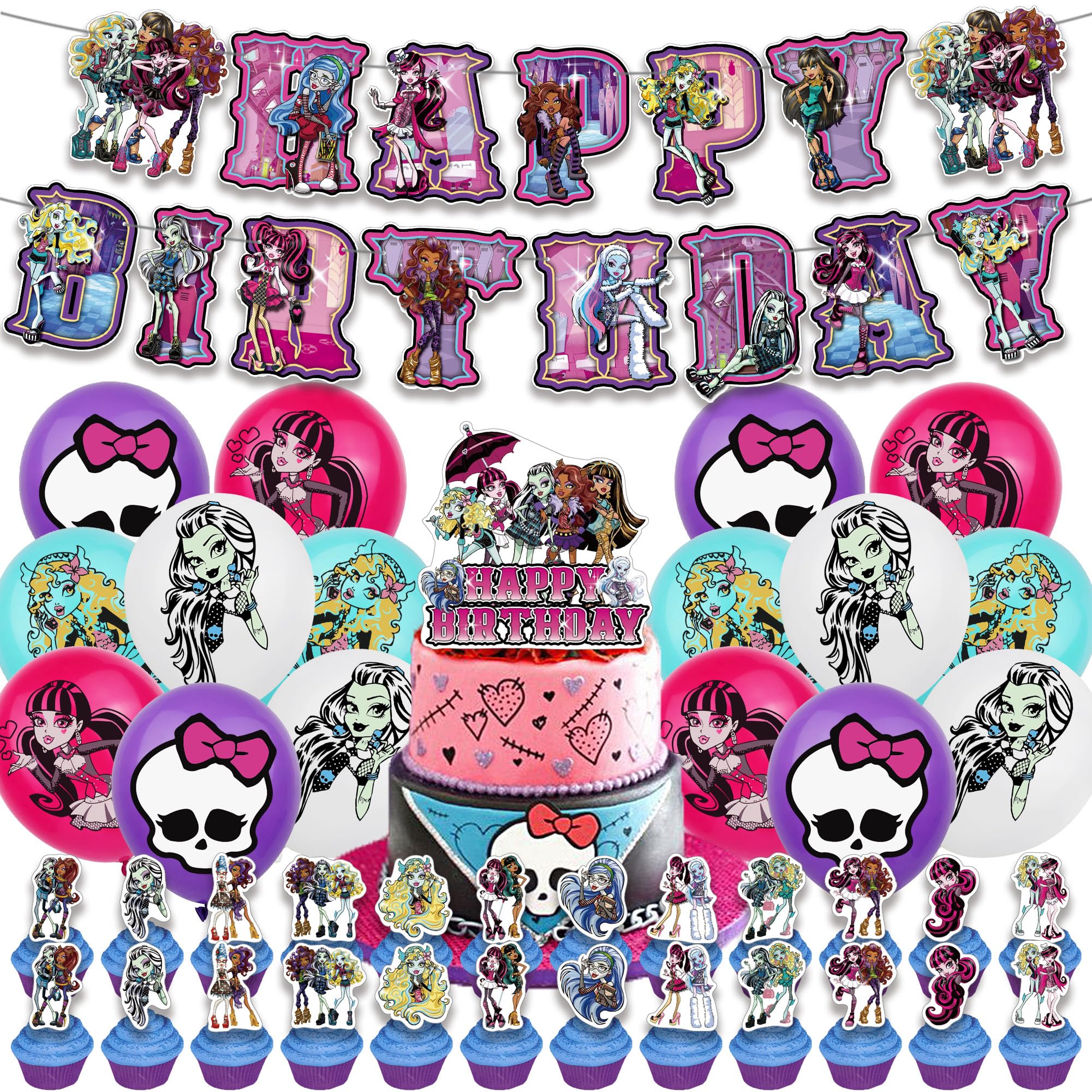 Monster H Birthday Party Decorations Supplies: Banner, Balloons, Cake Toppers Cupcake Toppers, Ribbon